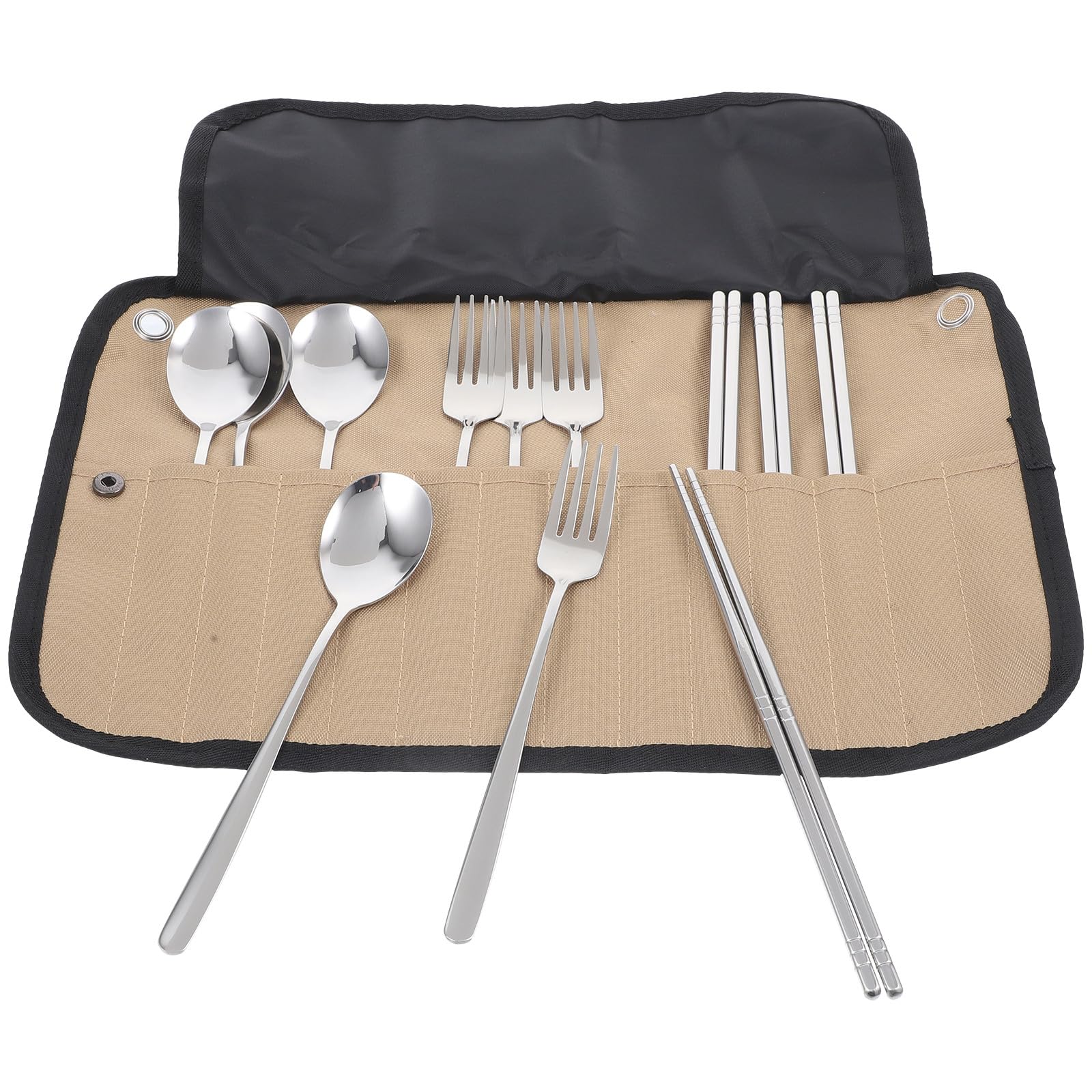 INOOMP Set Posate da Campeggio Portatile in Nylon Custodia Pieghevole, Utensili da Viaggio Multifunzionali per Picnic, Escursioni e Barbecue All'aperto, Stoviglie Leggere e Facili