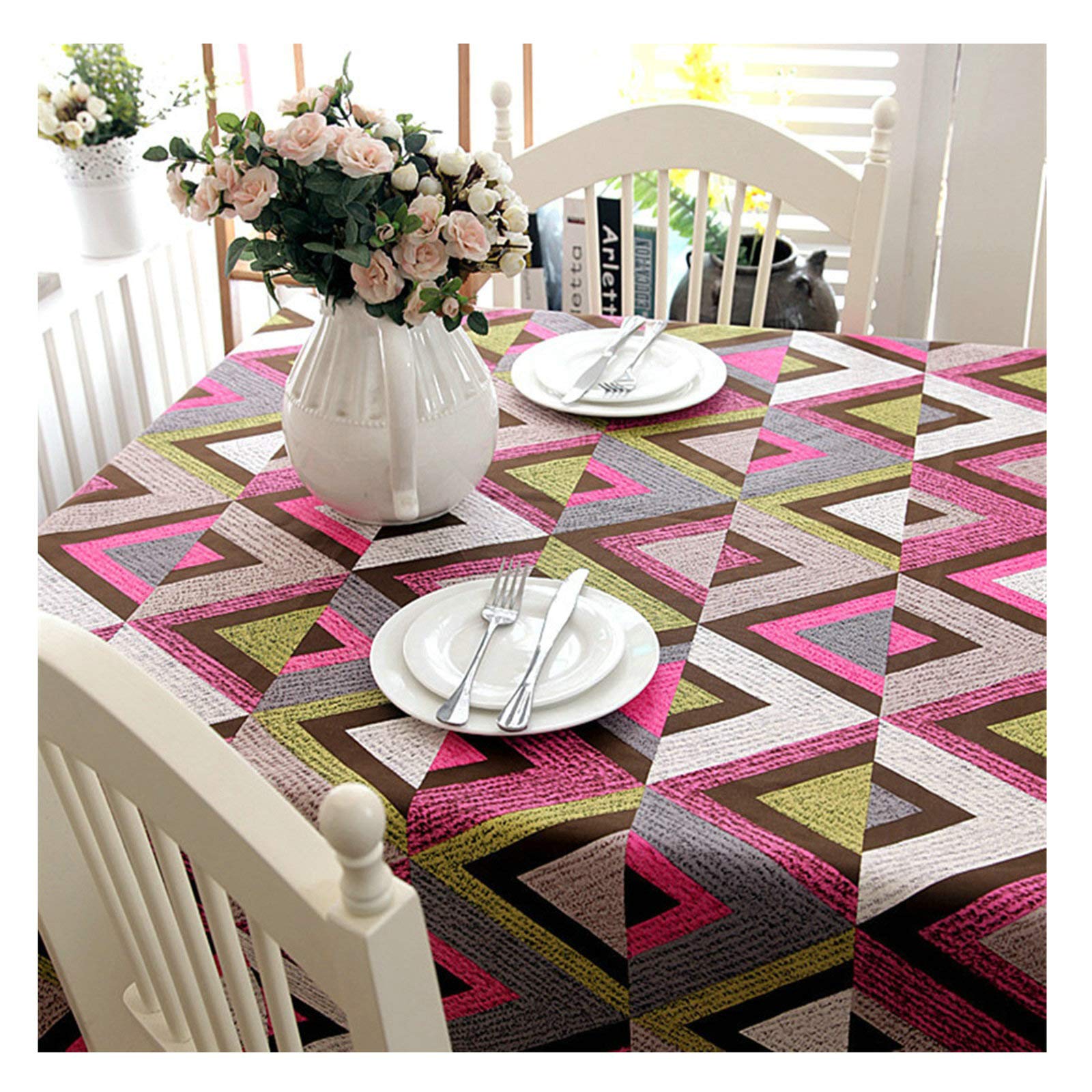 Nappe motif géométrique moderne rose et vert rectangulaire