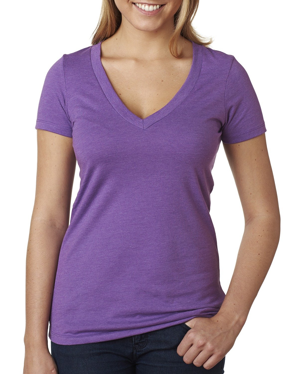 Womens CVC Deep V Tee (6640) Purple Berry l