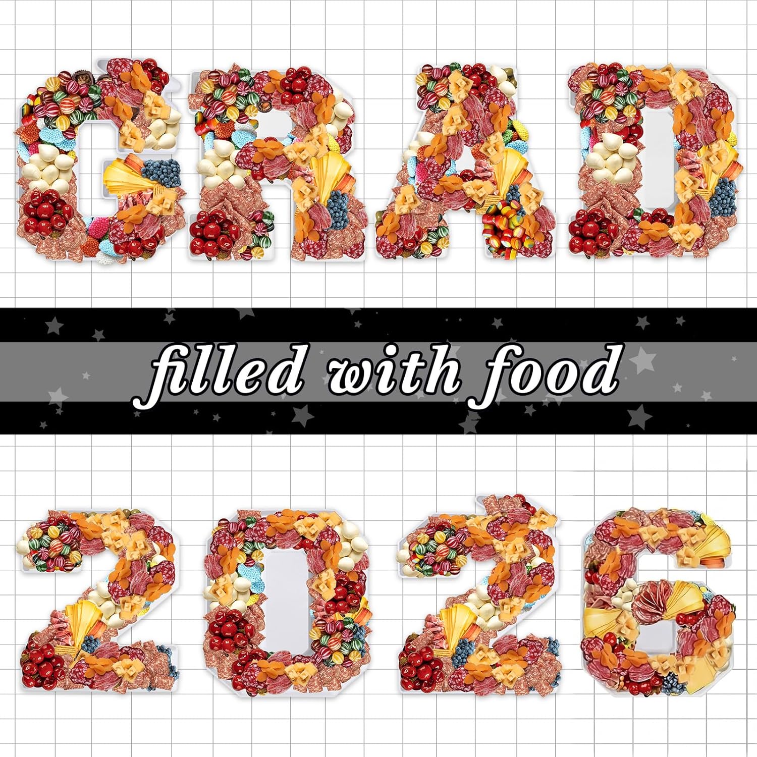 Tellingyou 4 Pcs 13.7" 2026 Charcuterie Numbers Fillable Graduation Disposable Mache Box Chocolate Candy Tray Grad Container Decoration(White,2026)