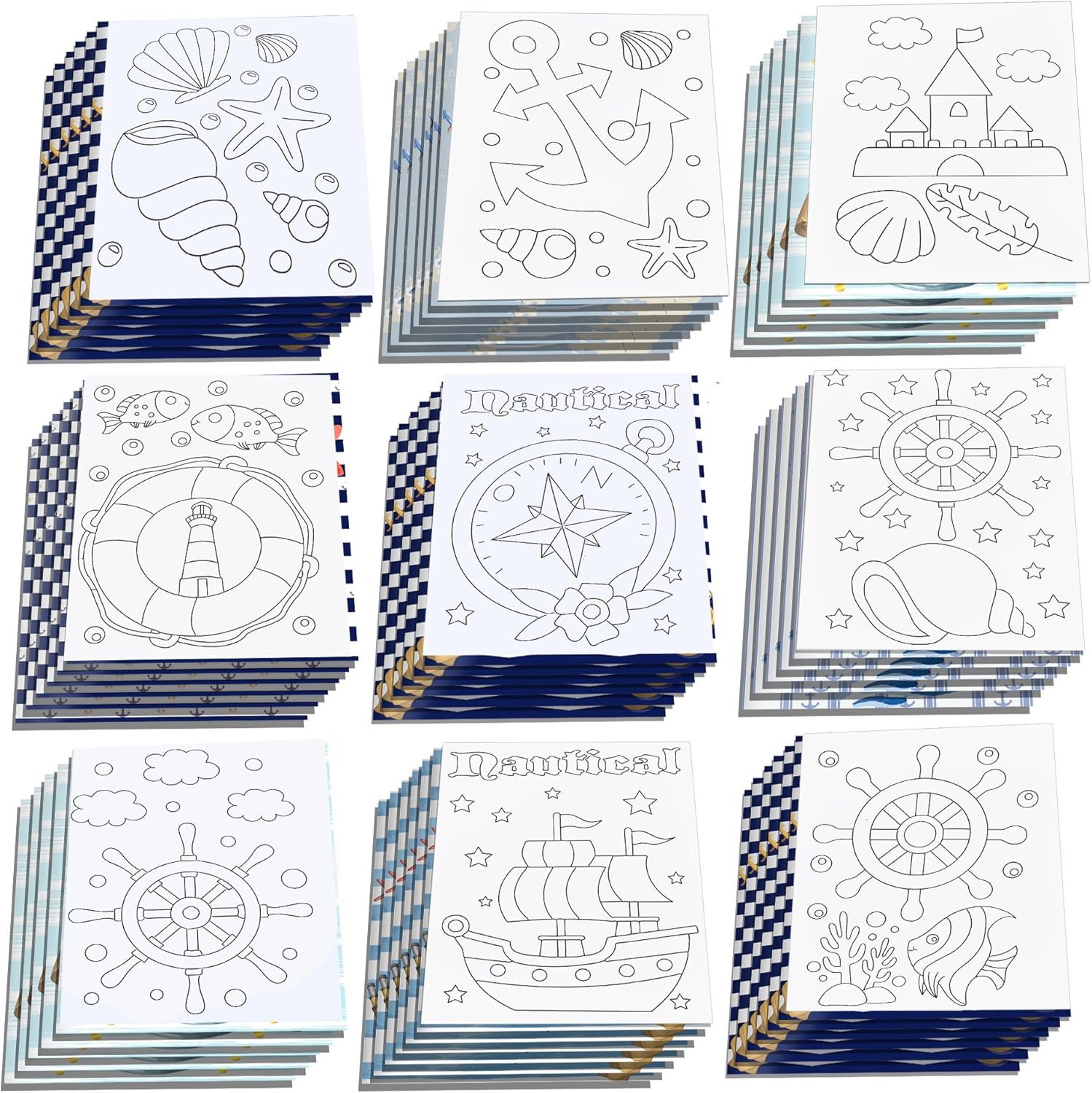 littkeef cliaet 12 Pcs Nautical Coloring Books for Kids Nautical Themes Party Favors, Nauticals Painting Book Bulk Mini Coloring Books Bulk for Kids Classroom Gifts Favor