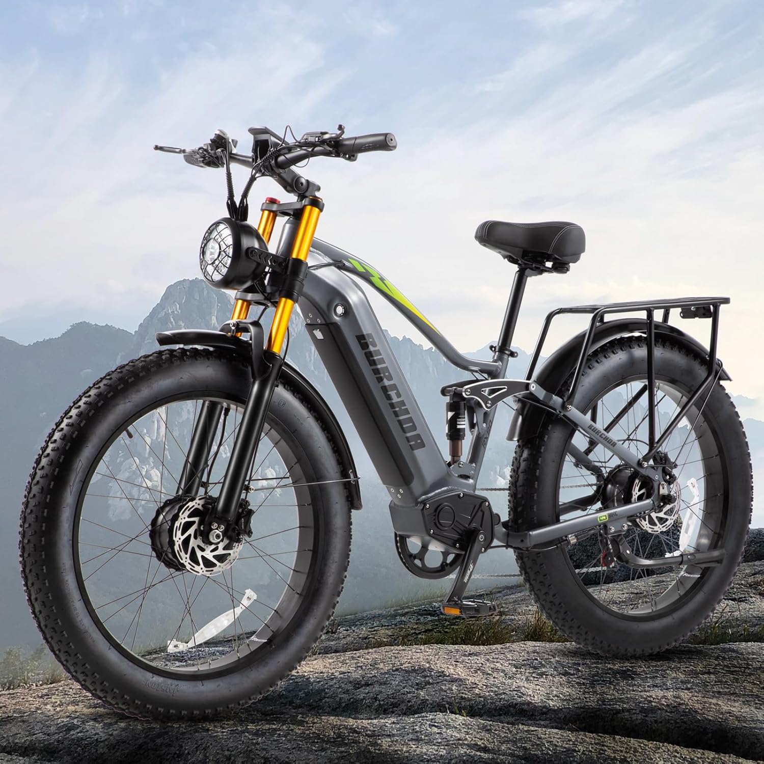 1000W/2000W Dual Motor Electric Bike Adult, 48V 30Ah/20Ah Battery, 26'' Fat Tire Full Suspension Ebike, 30MPH Dual Hydraulic Disc Brakes, 120Miles Off Road Mountain Beach Ebike, UL Certified