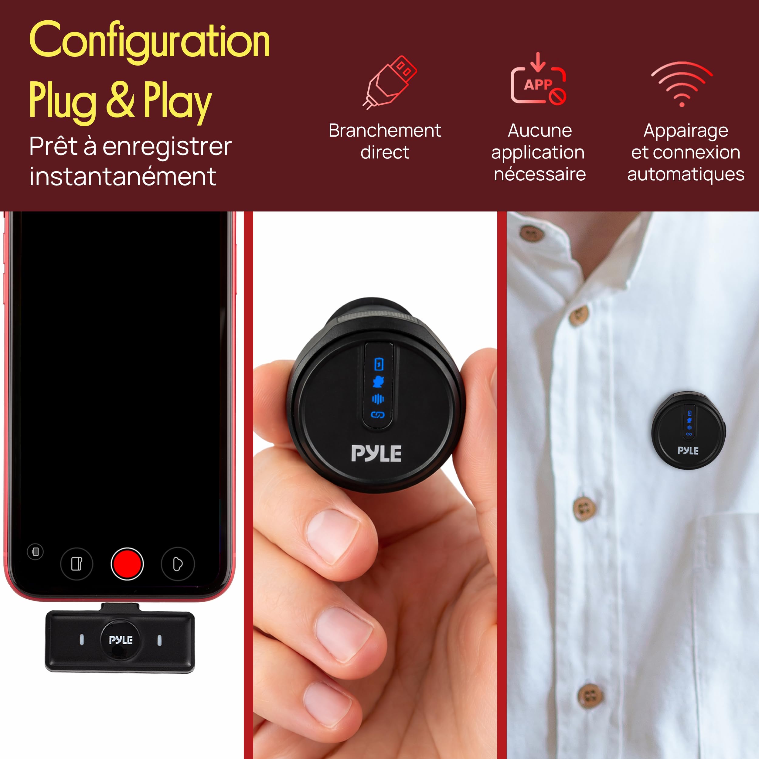 Pyle Micro Cravate sans Fil USB-C – Plug & Play, sans App, Réduction Bruit