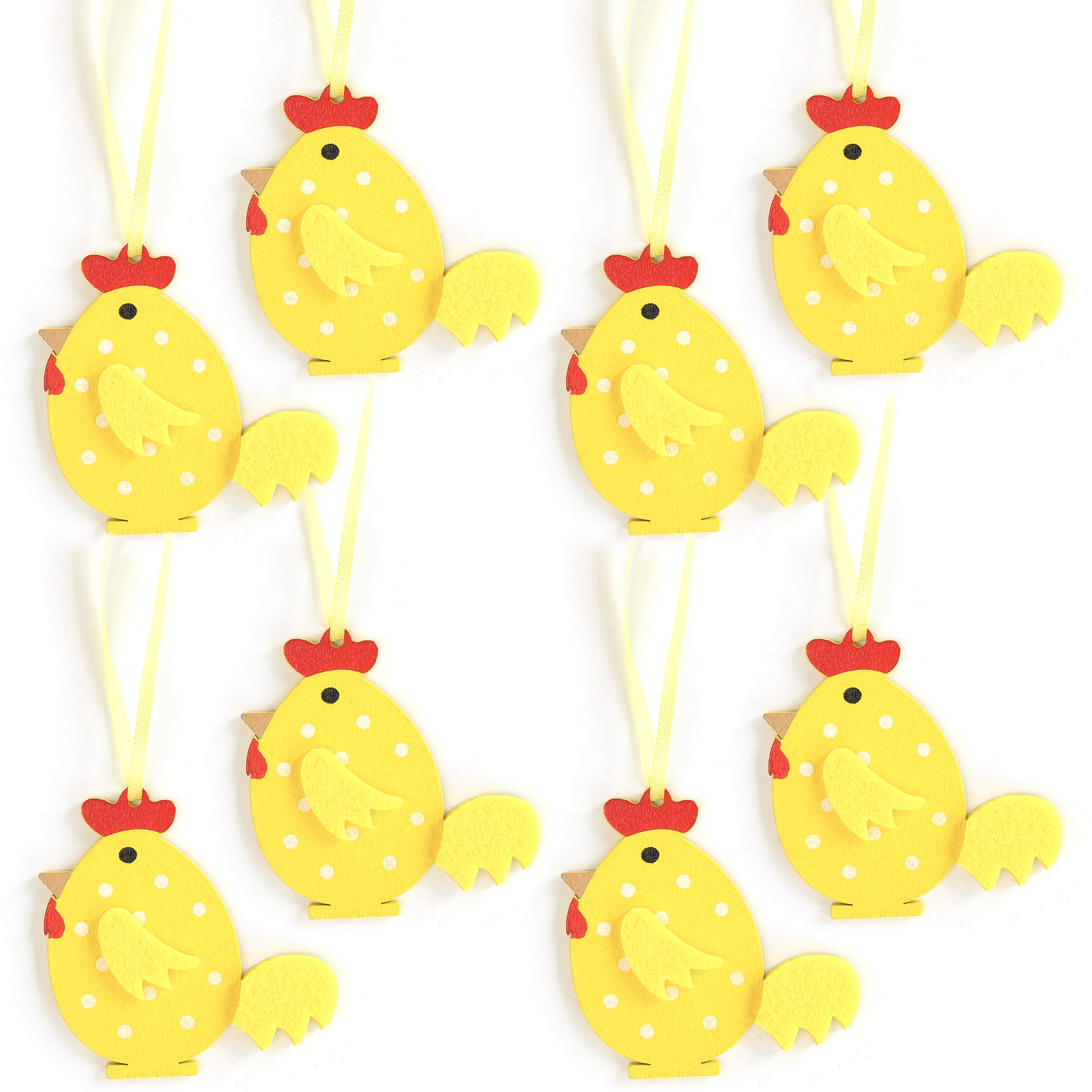 By Robelli 8Pc Yellow Chick Eggs (70Mm) 8Pc Easter Bonnet Wooden Shabby Chic Hanging Decoration Sets - Fun Chick, Bunny, Rabbit, Egg Designs (8Pc Yellow Chick Eggs (70Mm))