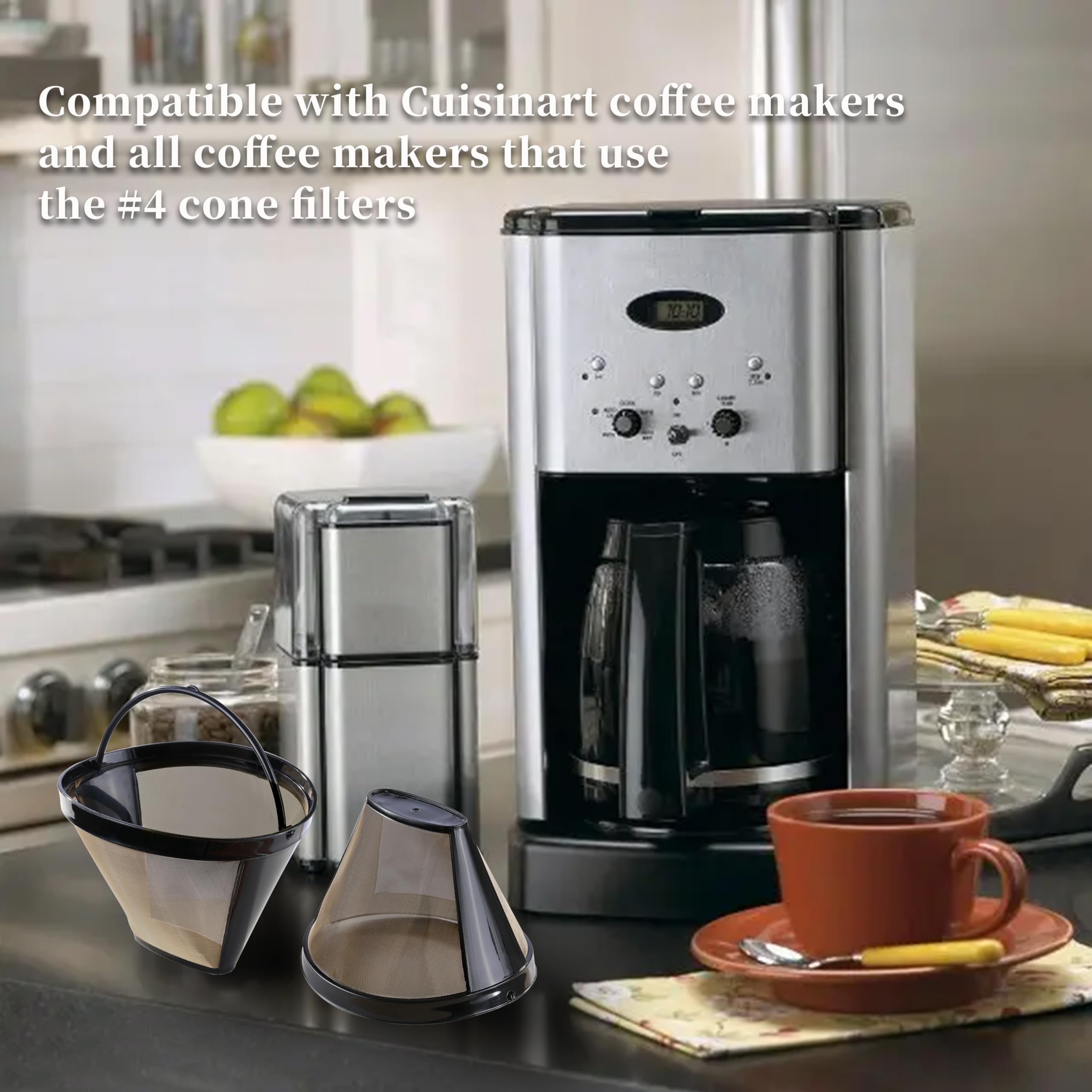 Wiederverwendbare Kaffeefilter, goldfarbenes Metall, permanenter Kaffeefilter, Ersatz für 8–12 Tassen, Kegelfilter, Kaffeemaschinen und Brauer, lebensmittelechter Edelstahl und BPA-frei, 2 Stück