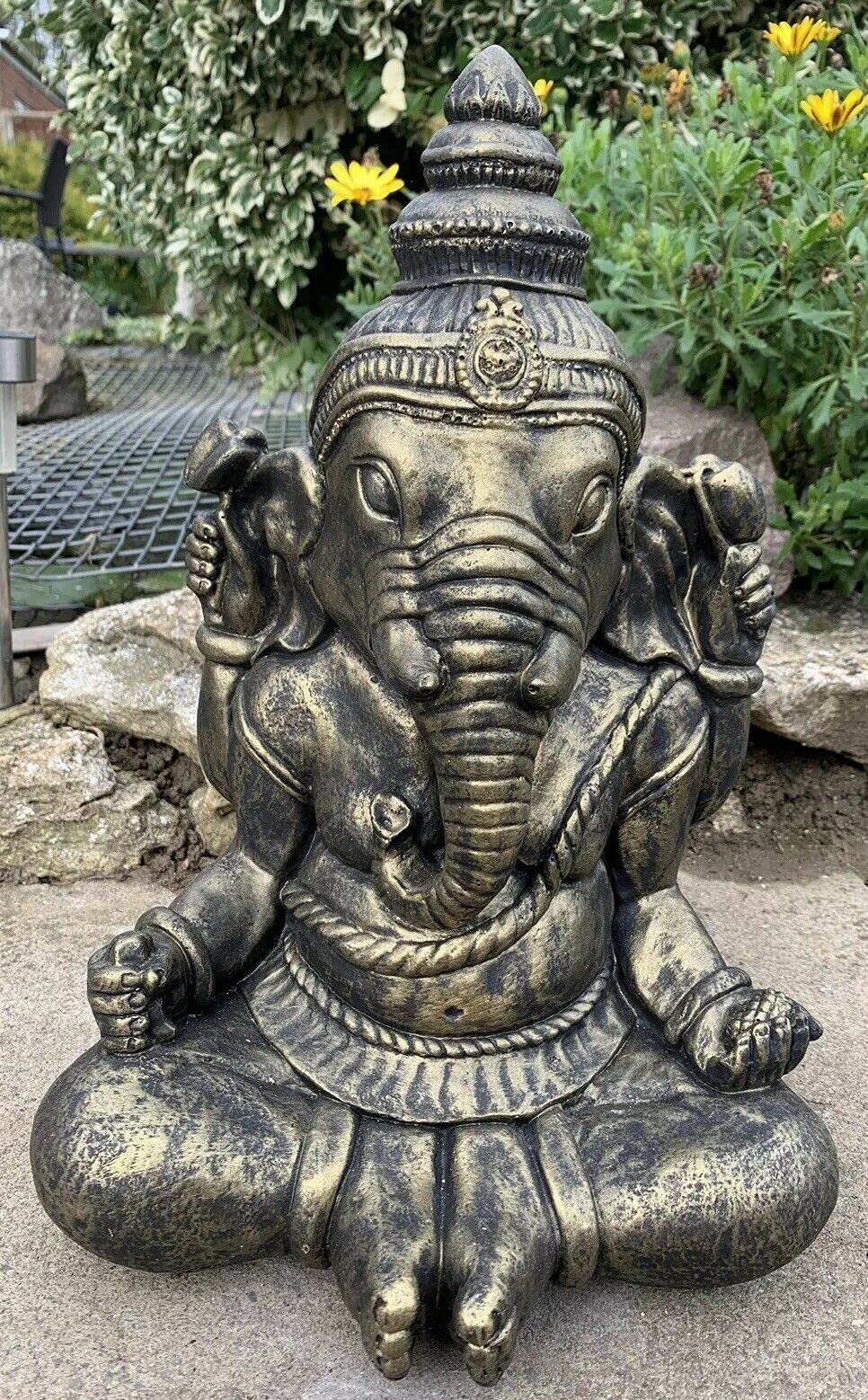 J And L Stone Ornaments Gold Large Ganesh Buddha Elephant Praying Statue Ornament