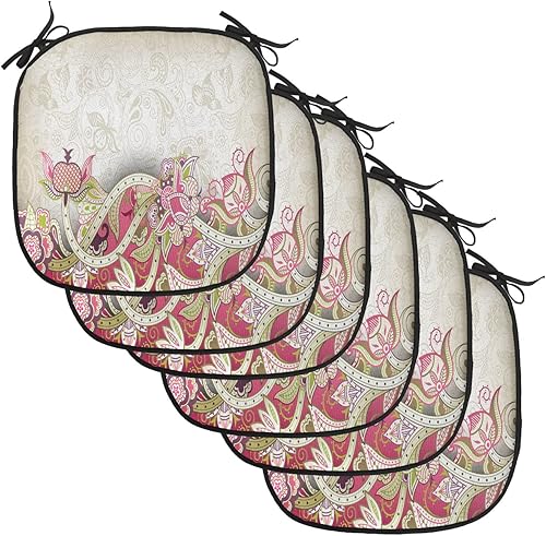 Miniatura 181 de Lunarable Cojín retro para silla, dibujo de chica a la moda en tierra primavera campo margaritas arte, acolchado de asiento para cocina y patio con