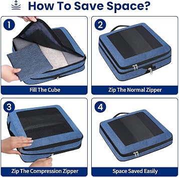 Large Compression Packing Cubes, Full Open Visible Design, Expandable Packing Organizer with Travel Shoe Bag for Suitcase & Backpack, 4 Set Lightweight Travel Bags for Vacation & Camping