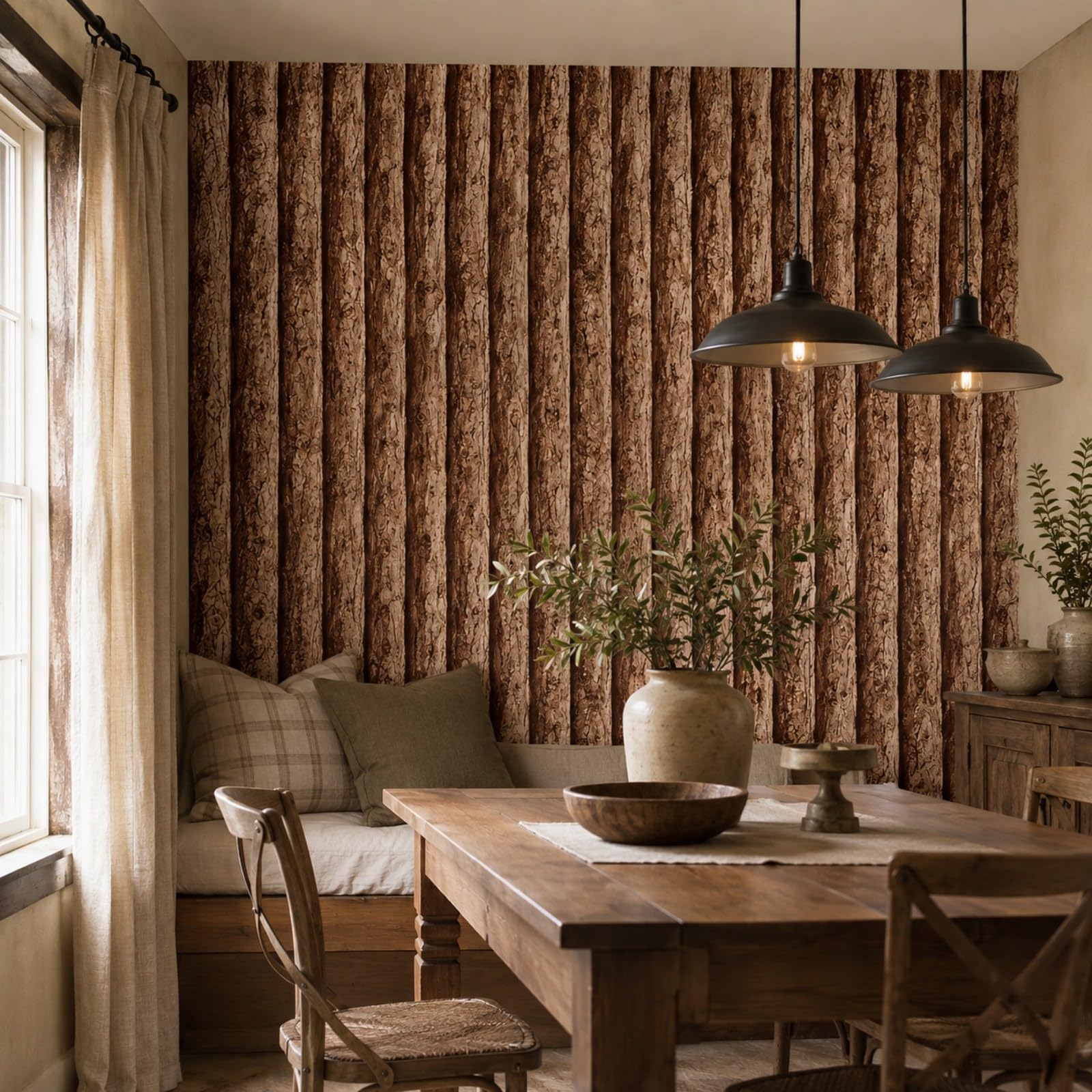Carta da Parati Adesiva Muro Effetto tronco 3D per baita marrone 53*950cm