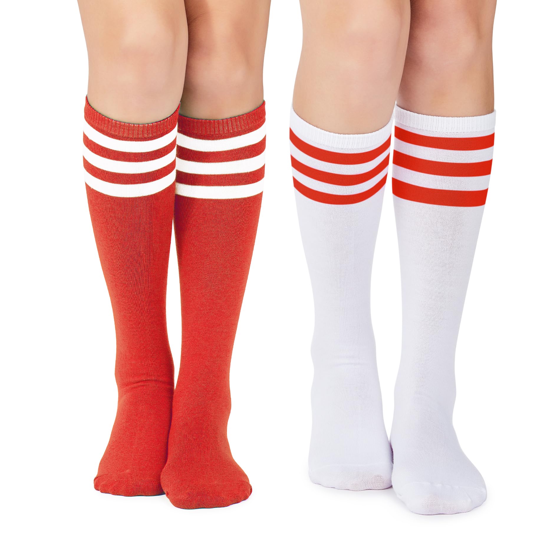 Knee High Socks Casual Striped Tube Socks Athletic Soccer Socks 2 Pack