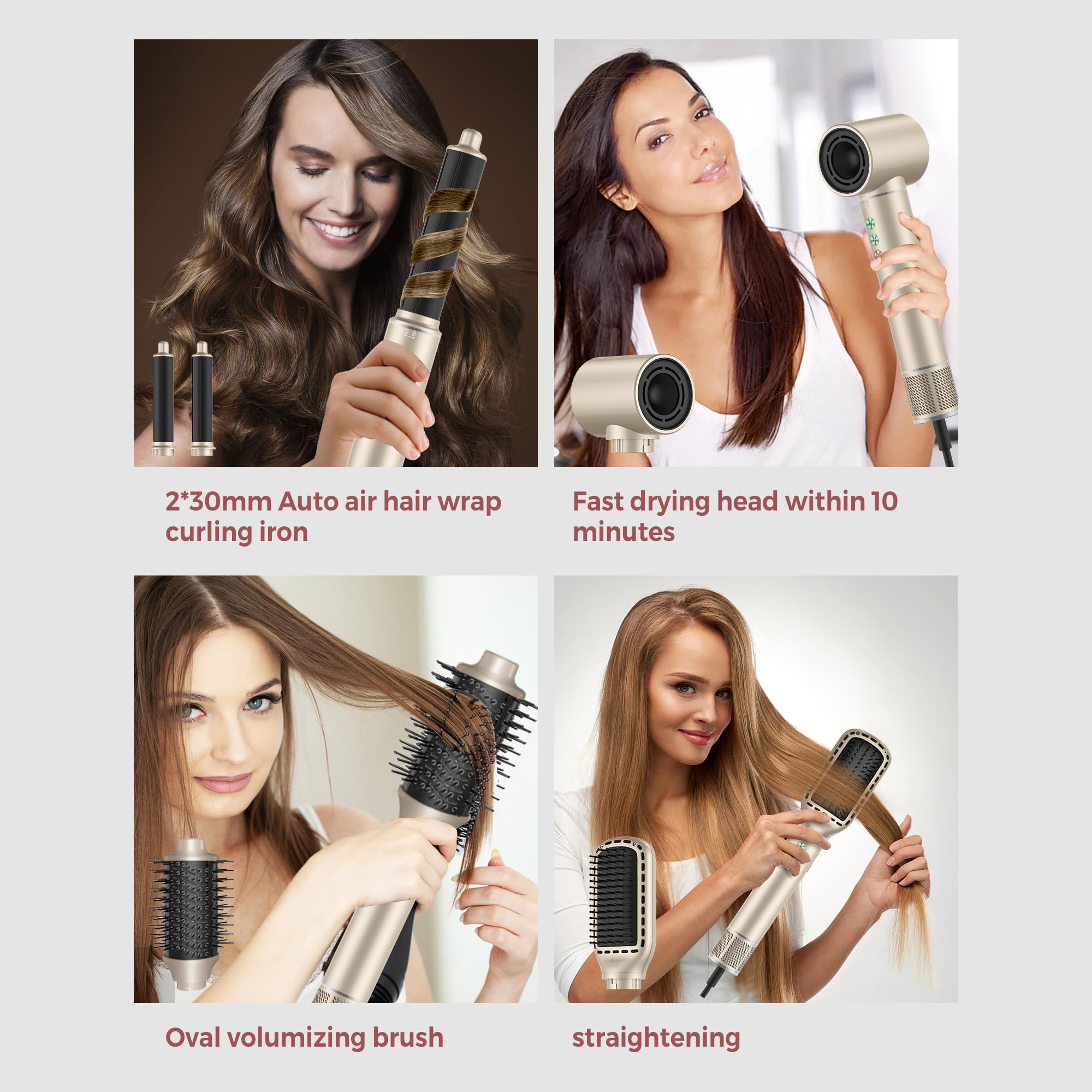 MogaWave Air Styler 7 in 1 Hair Styler Airbrush Haarstyler mit 110000 U/Min Haartrockner 1300W High Speed Föhn Mit Diffusor, Warmluftbürste, Auto Lockenstab Zum Styling, Volumisieren, Locken