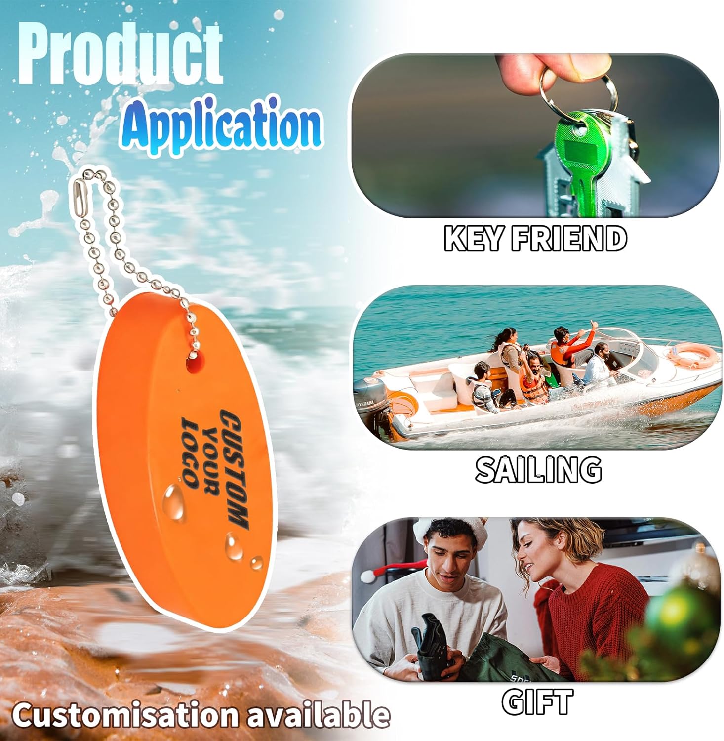 Mia & Cale Custom Logo Buoy Key Ring, Waterproof Marine Keychain for Boat, Jet Ski, Kayak, Sailing, Outdoor Water Sports