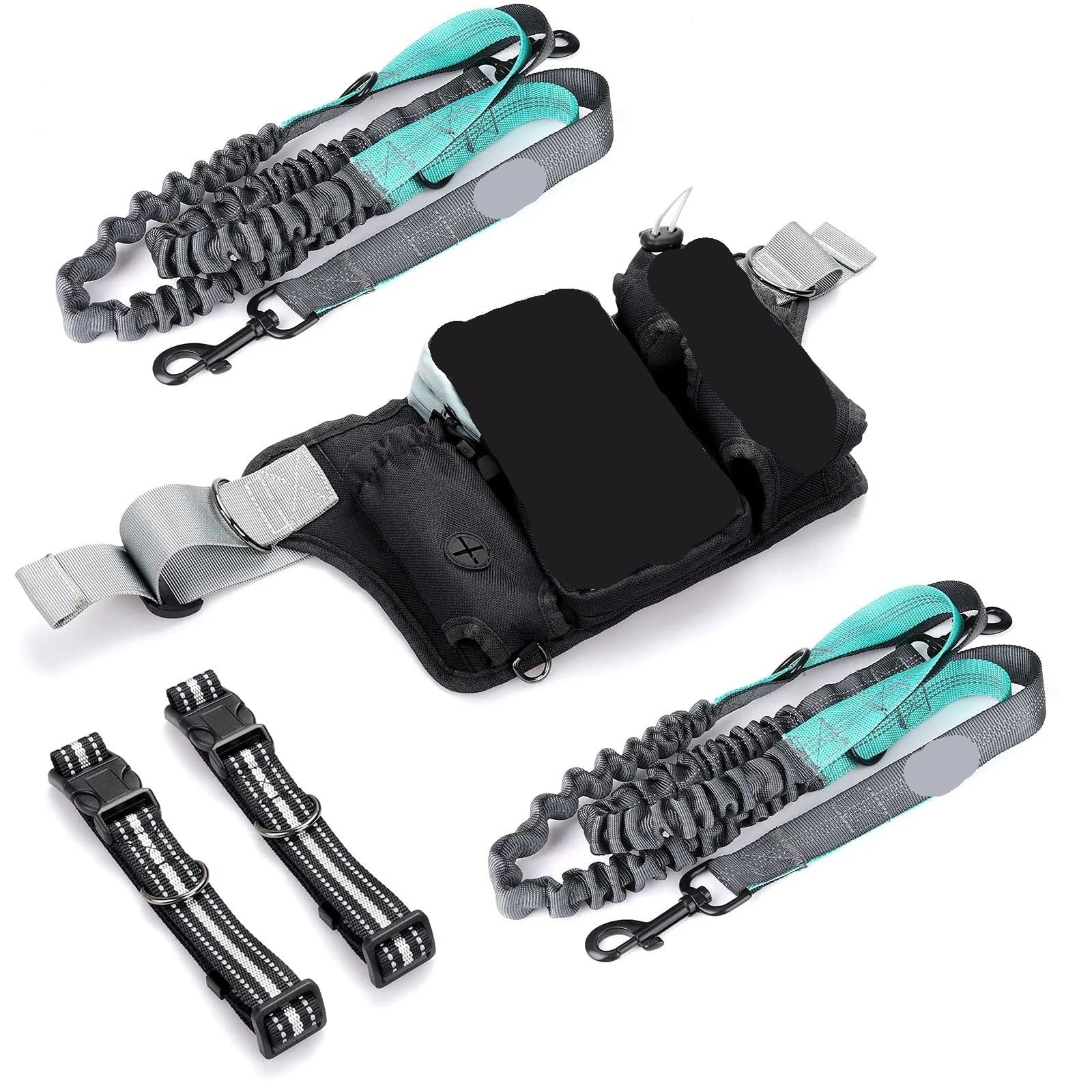 Laisse Main Libre Chien Laisse rétractable Mains Libres for Chien avec Ceinture réglable for 1/2 Chien for la Course, la Marche, la randonnée(Black for 2 Dog)