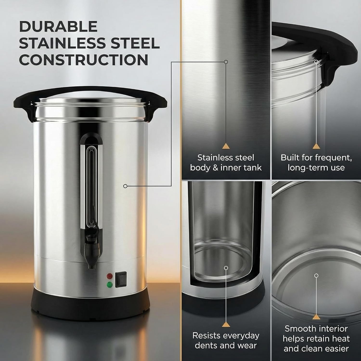 Coffee Urn 120 Cup, 18L / 4.8 Gal Stainless Steel Commercial Coffee Maker, Electric Hot Beverage Dispenser with Auto Keep Warm, Hot Water & Coffee Urn for Catering, Office, Party & Church
