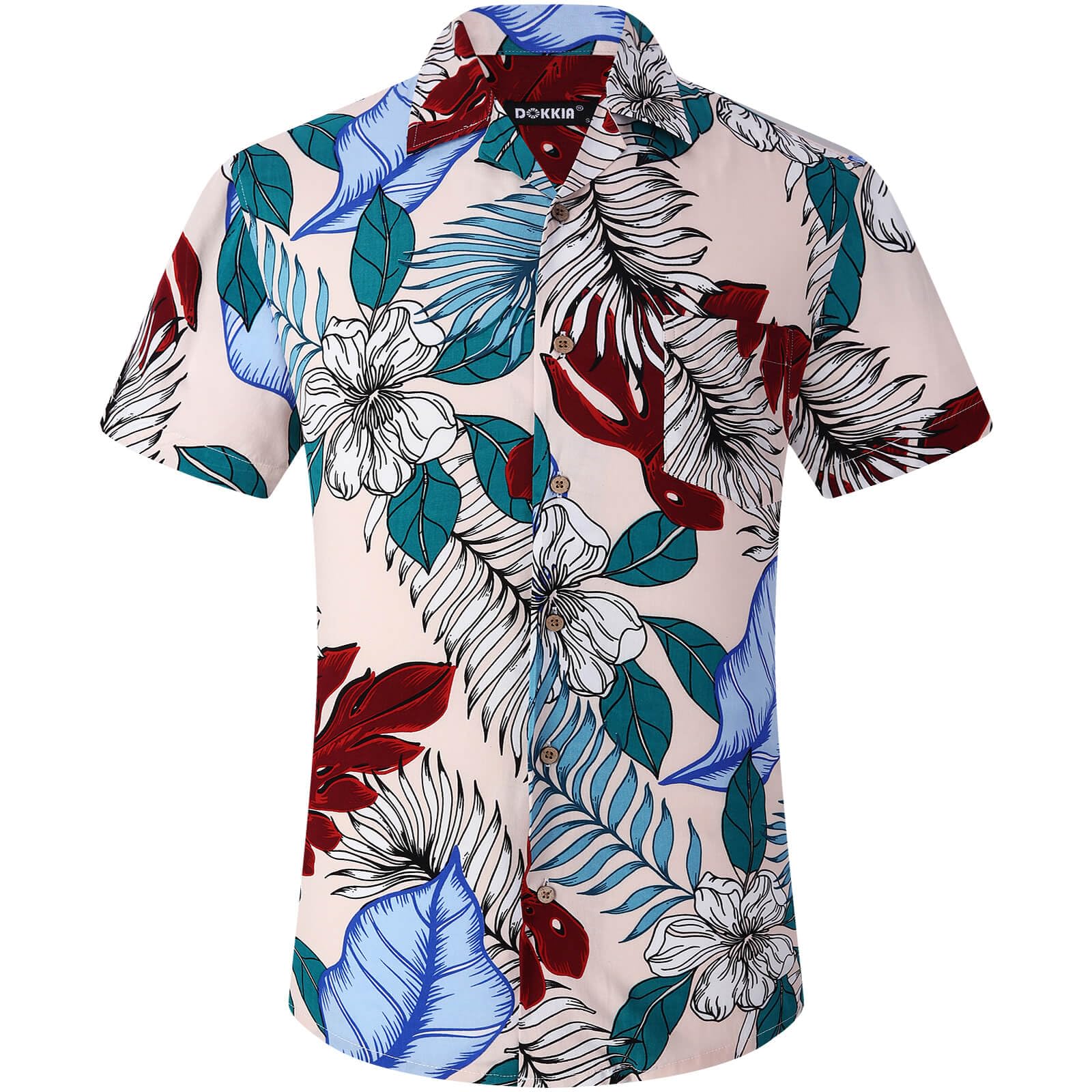 DOKKIA Men's Casual Tropical Floral Short Sleeve Luau Beach Aloha Hawaiian Shirt