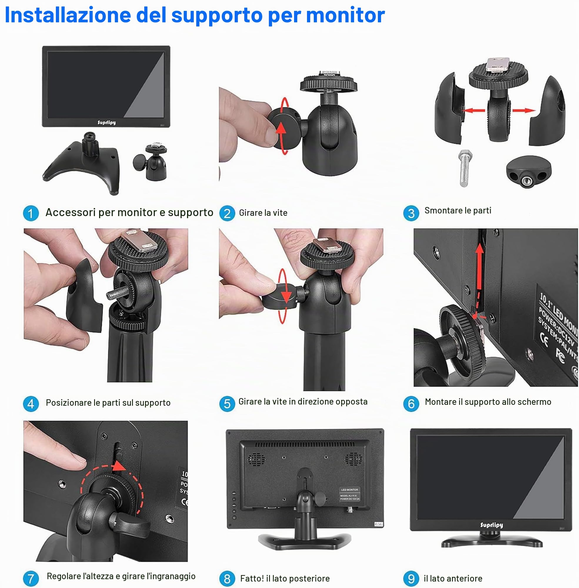12 pollici FHD Small IPS Monitor LCD Display 1920 x 1080 60 Hz 16:19 con ingresso BNC VGA AV Altoparlante incorporato per telecamera di sicurezza CCTV DVR PC STB console di gioco