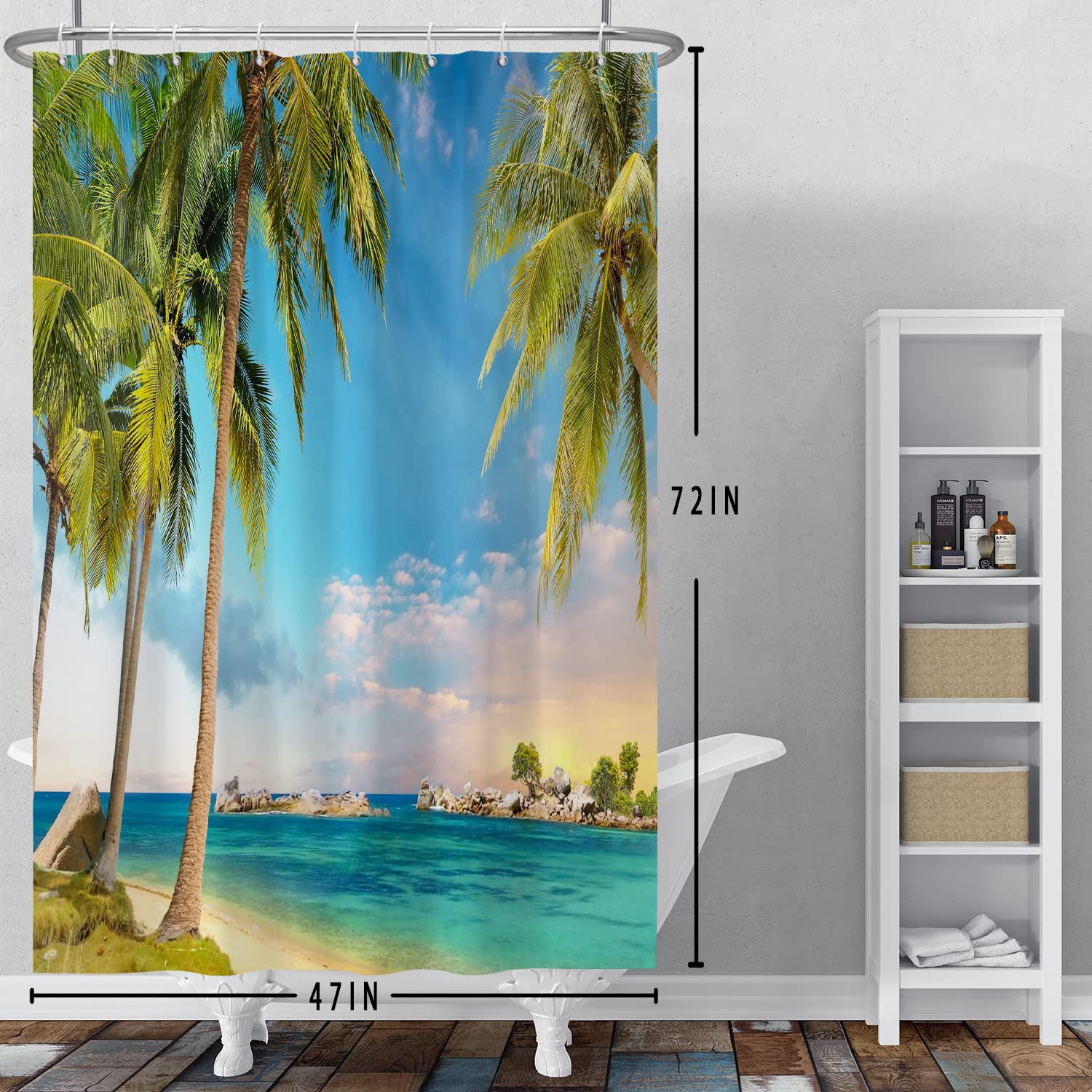 Bovlleetd Rideau de Douche Hawaiian Ocean Island Rideau de Douche de Salle de Bain d'arbre
