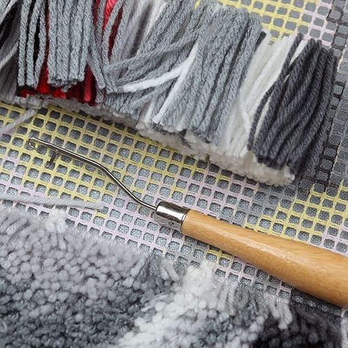 Miniatura 7 de 2 agujas de ganchillo dobladas de madera de 6.3 pulgadas, herramienta de tejer para hacer alfombras y manualidades de arte