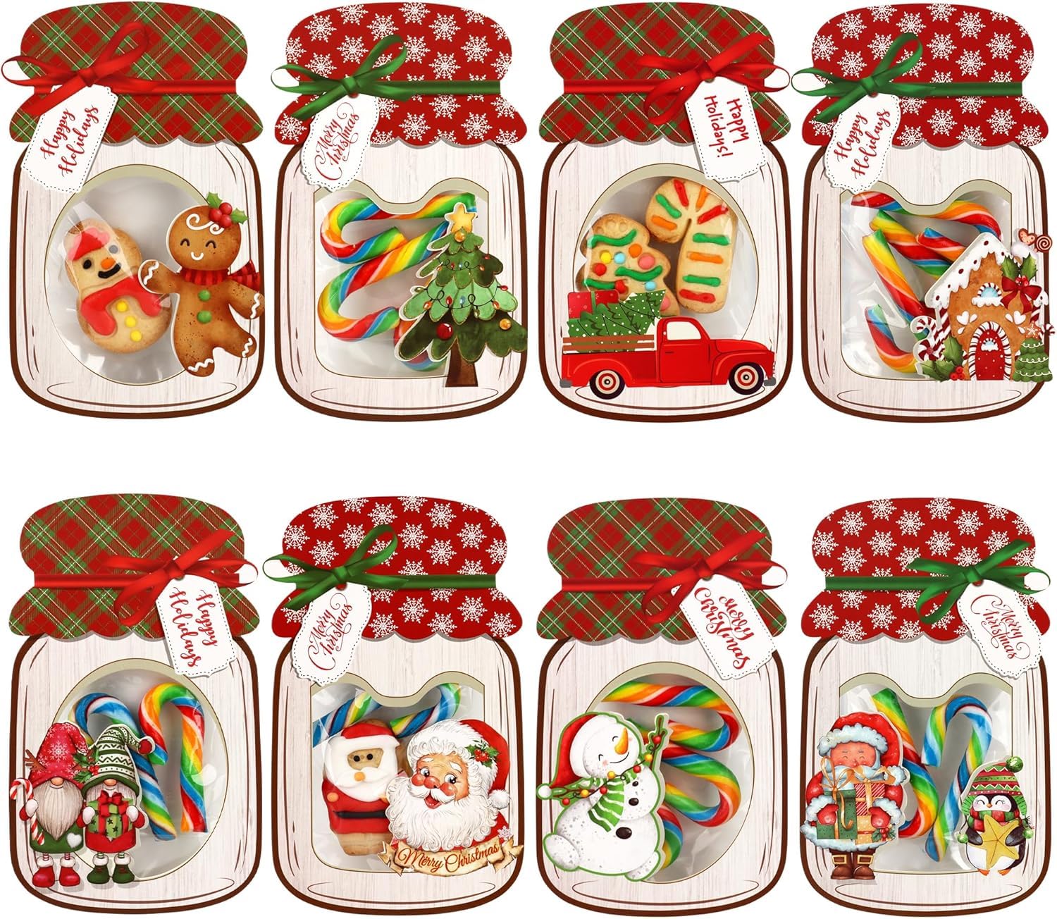 Giiffu 48 Pack Christmas Cards Set for Kids, DIY Christmas Mason Jar Candy Card with Treat Bags Bulk for School Classroom Party Favors, Xmas Gifts Holiday Supplies (Not Included Candy)