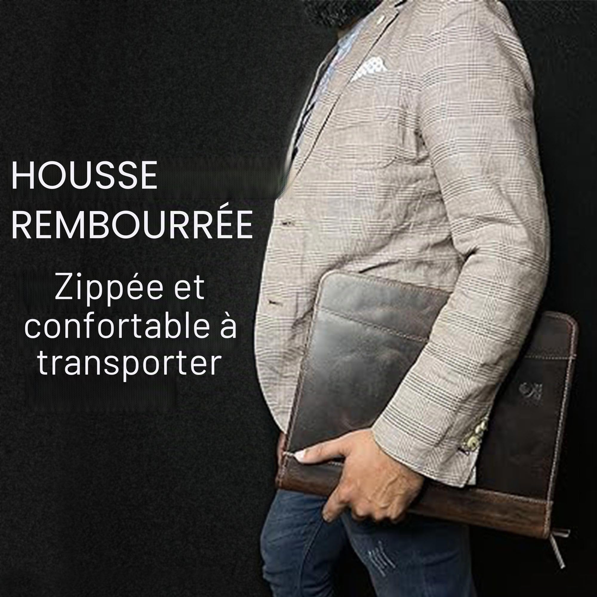 Conférencier A4 Cuir Zippé - Porte Documents Organiseur Professionnel