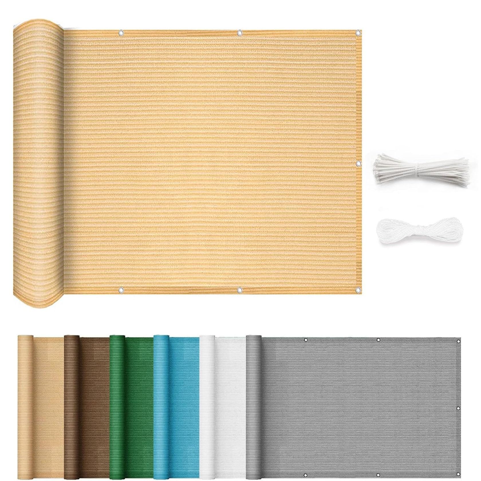 Brise Vue Renforcé 125 x 900 cm HDPE Résistant Aux Intempéries Brise Vue Balcon Cache Vue avec Trous et Serre-Câbles pour Balcon Jardin Patio, Jaune Sable