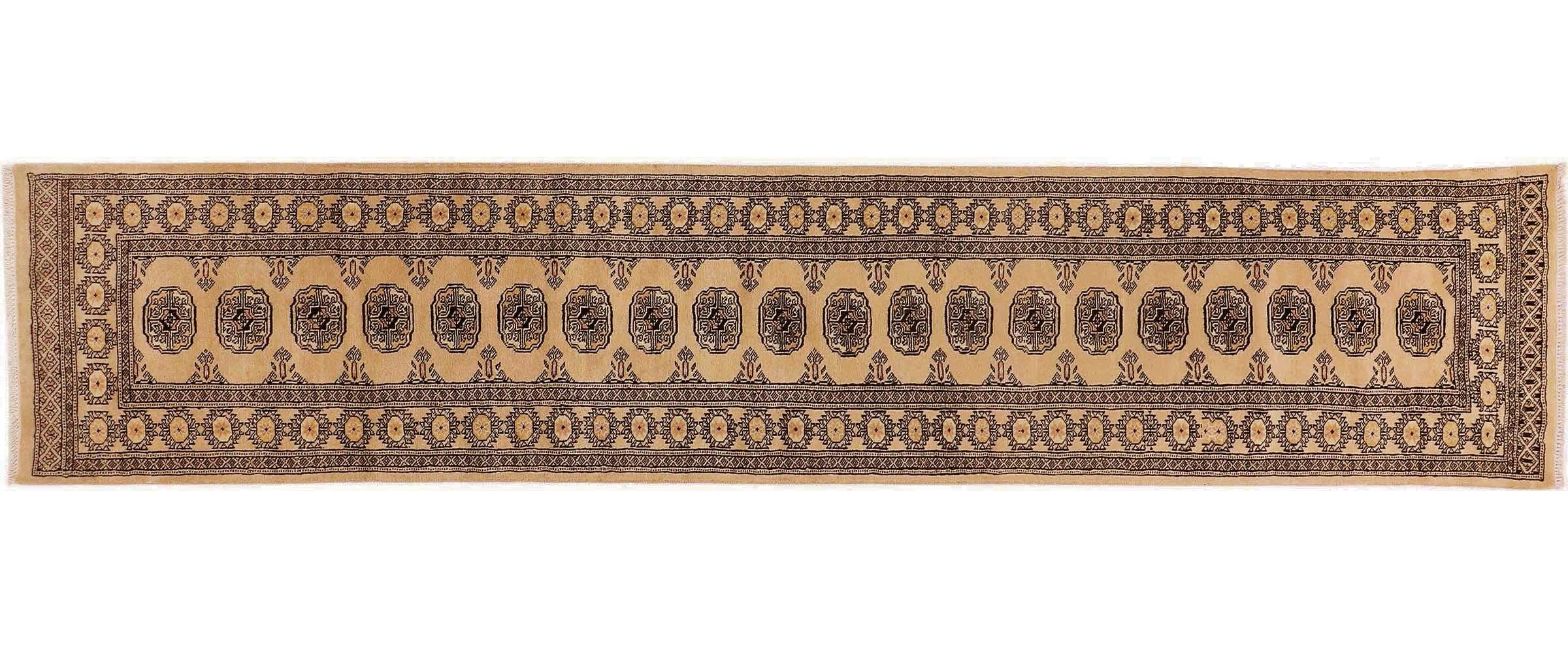 Tapis Pakistan Buchara doré couloir long 70x360 oriental géométrique