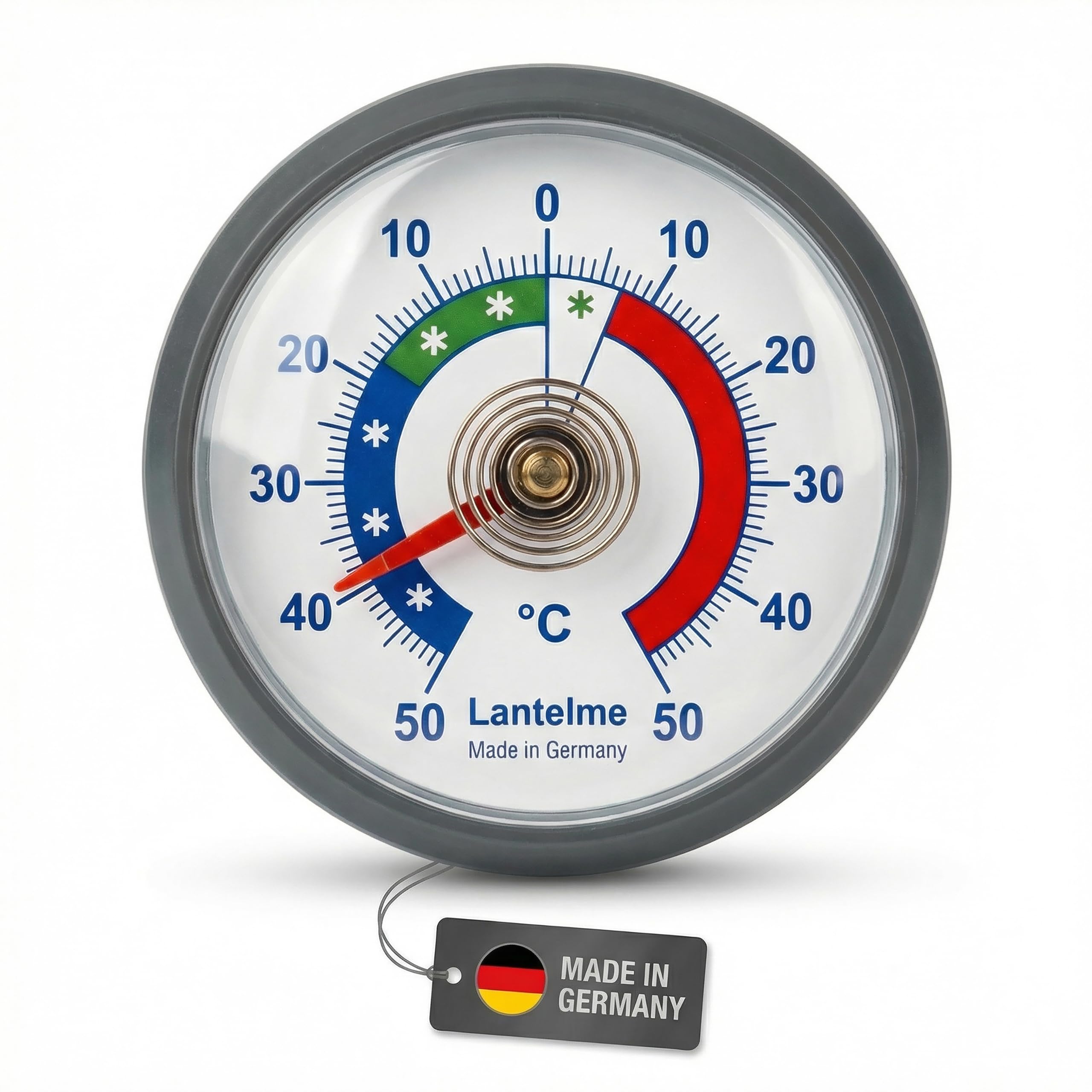 Lantelme Kühlschrankthermometer Selbstklebend Temperatur + - 50°C Analog | Thermometer Grau für Gefrierschrank Eisfach Kühltheke Kühlzelle Kühlfach Kühlschrank | Bimetall Analog (Grau)