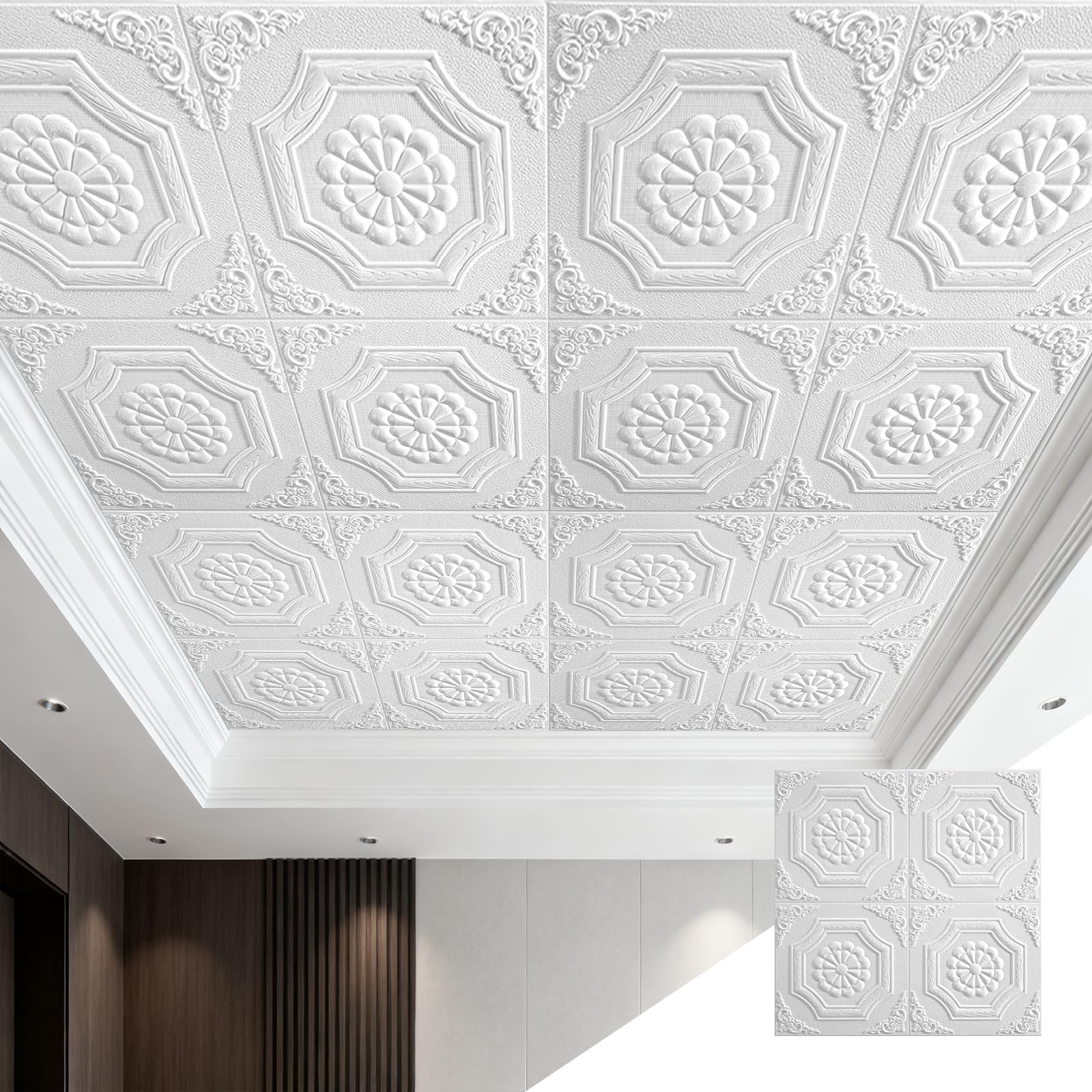 GoldeneAmeisen Adhesive Ceiling Tiles,Ceiling Panels 3D,Easy Installation,Flexible And Crack-Resistant,Easy To Cut,Thicken,For Walls Feature Bathroom Bedroom Adults Hallway