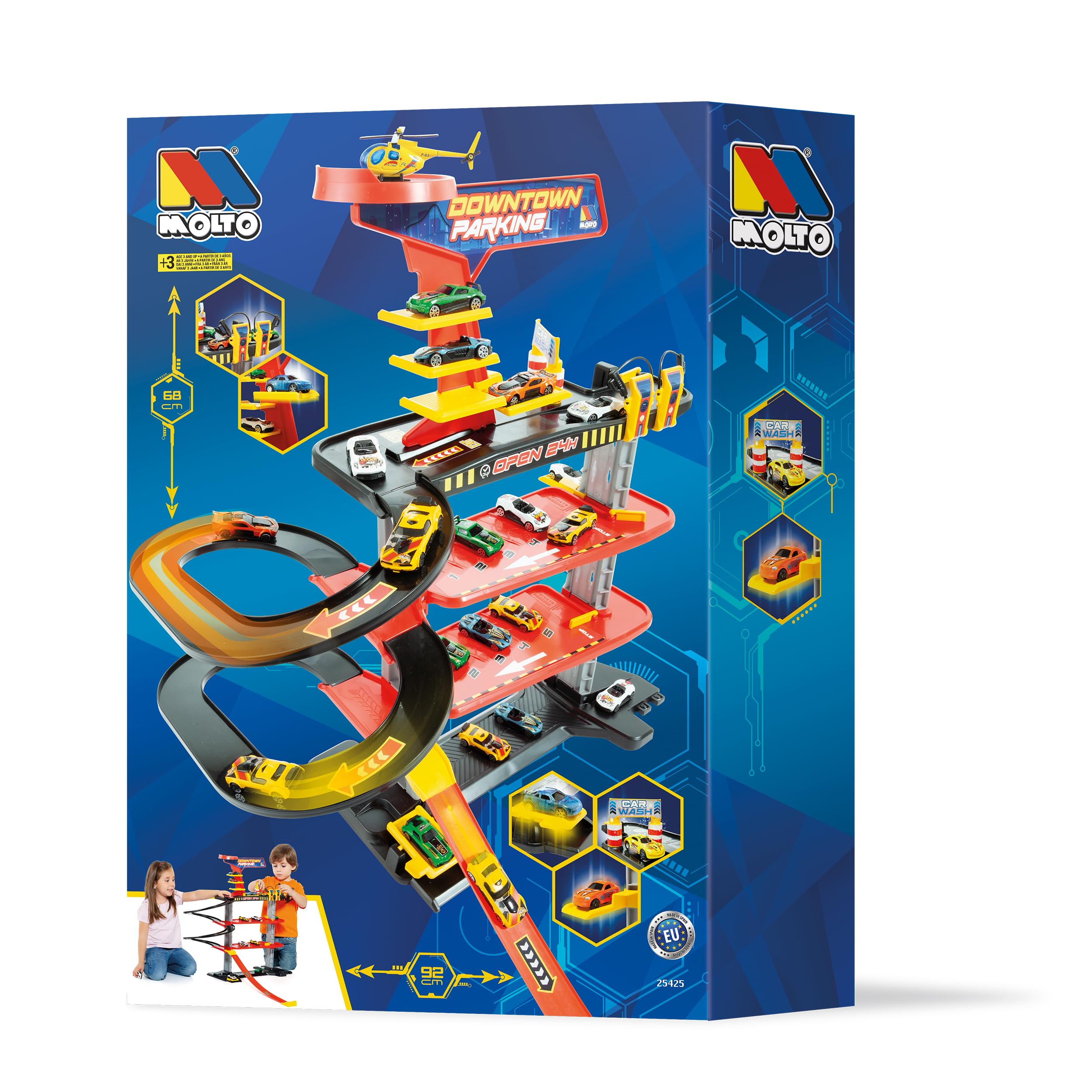 MOLTO | Garage per bambini in centro: 4 livelli – Stazione di servizio, ascensore, autolavaggio – Parcheggio per bambini con rampa ad alta velocità