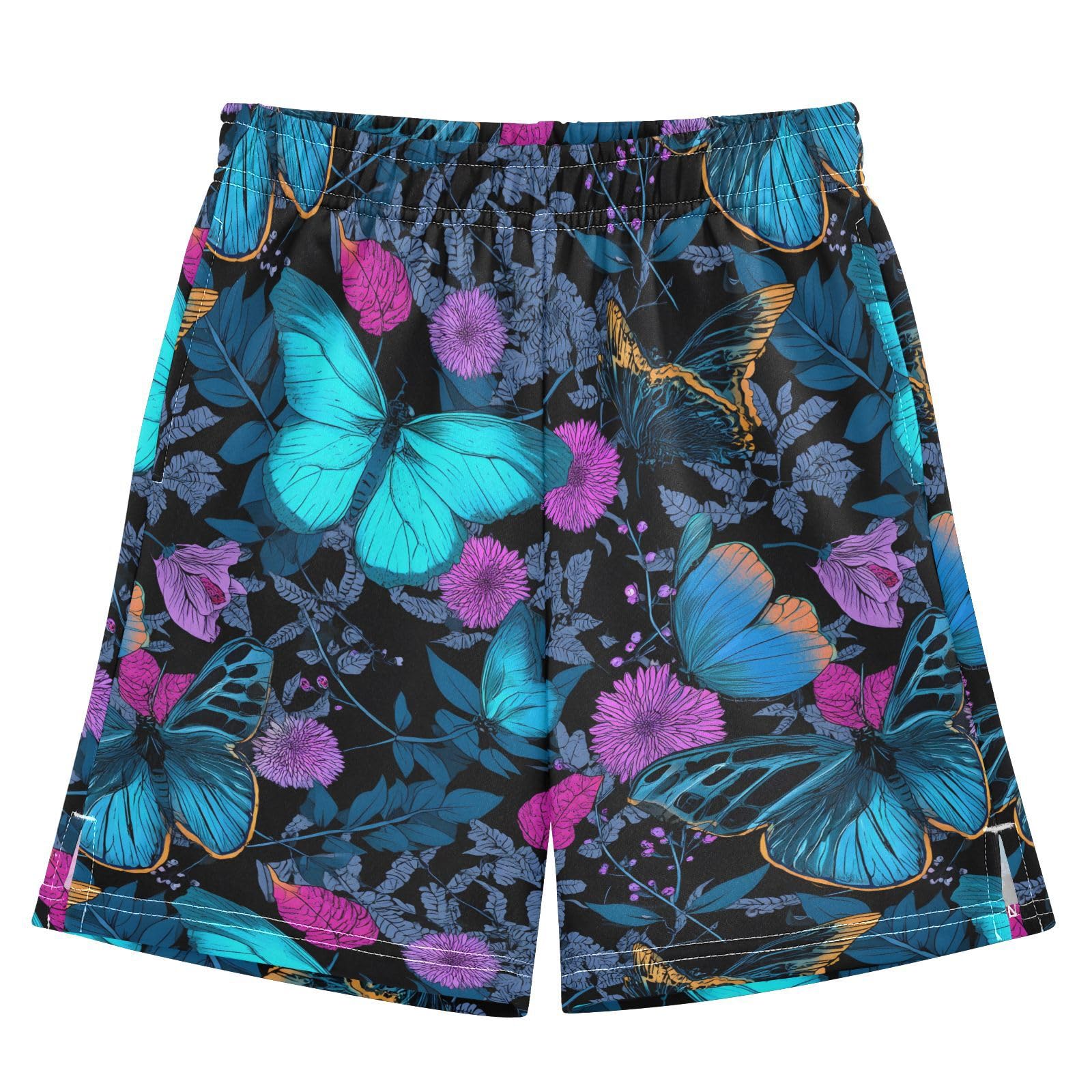 Blue Butterfly Boys Athletic Shorts Kids with Pockets Shorts for boy Girls 12-13 Y