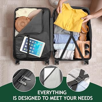 Karl home Luggage Set of 3 Hardside Suitcase Sets - Dark Grey (20/24/28) | 3 Piece Suitcase Sets with Spinner Wheels & TSA lock, Portable Lightweight ABS Luggages for Travel, Business