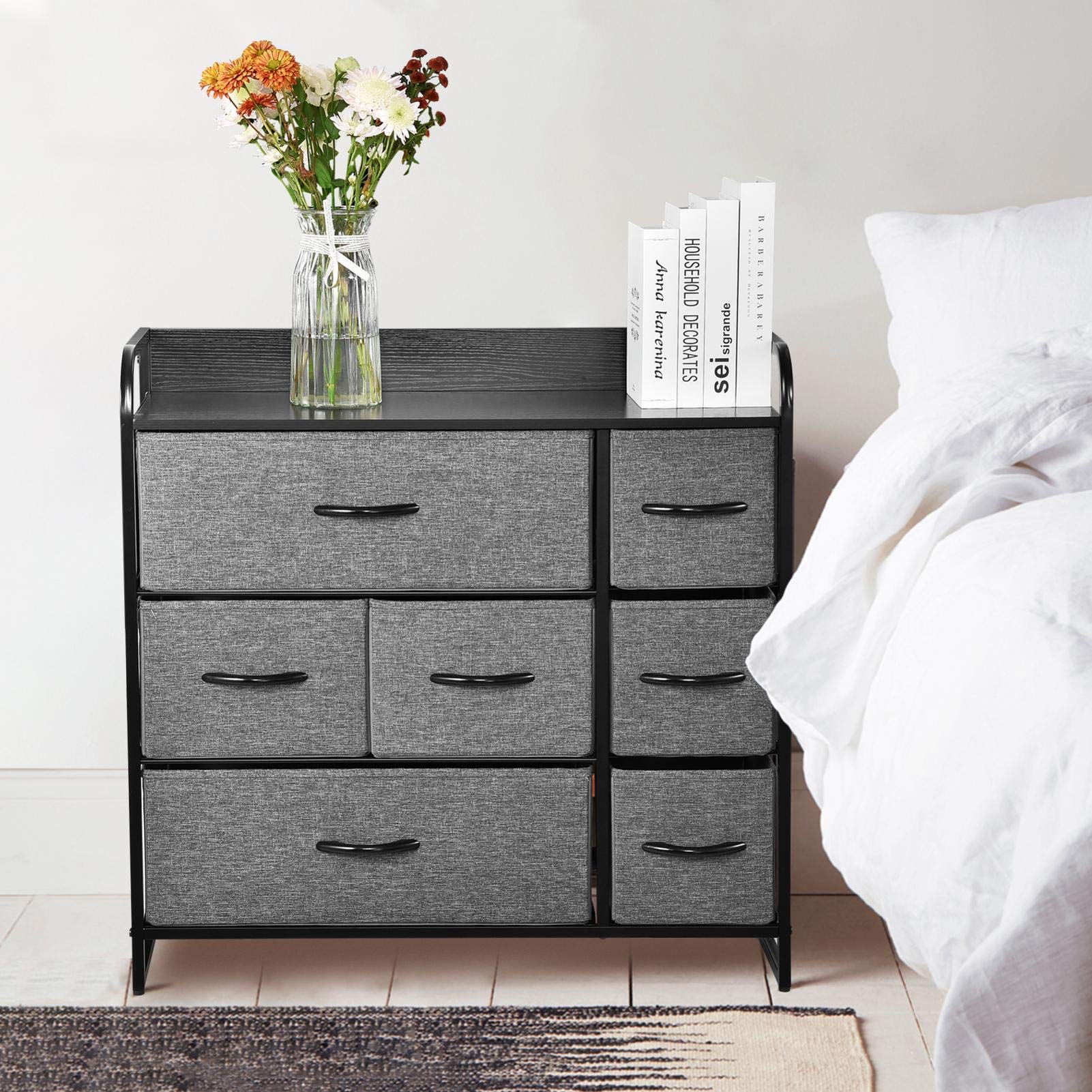 Buy 7 Drawers Bedroom Chest of Drawers Grey,Large Living Room Unit Storage with 7