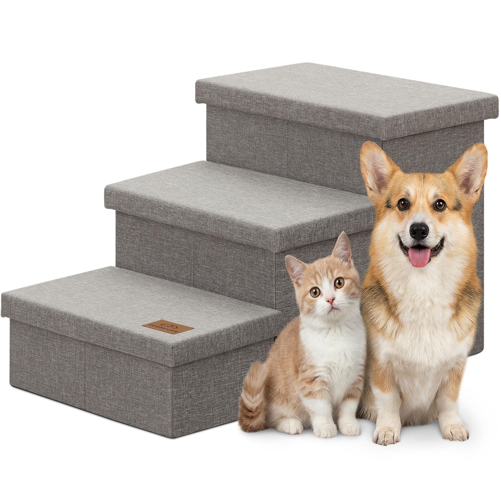 Wider Dog Ramp for High Bed with Storage 18" H, Foldable Dog Stairs for Small Medium Large Older Senior Animal, Sturdy Dog Step for Climbing Bed or Couch, Arthritis-Friendly (Gray, No Condo)