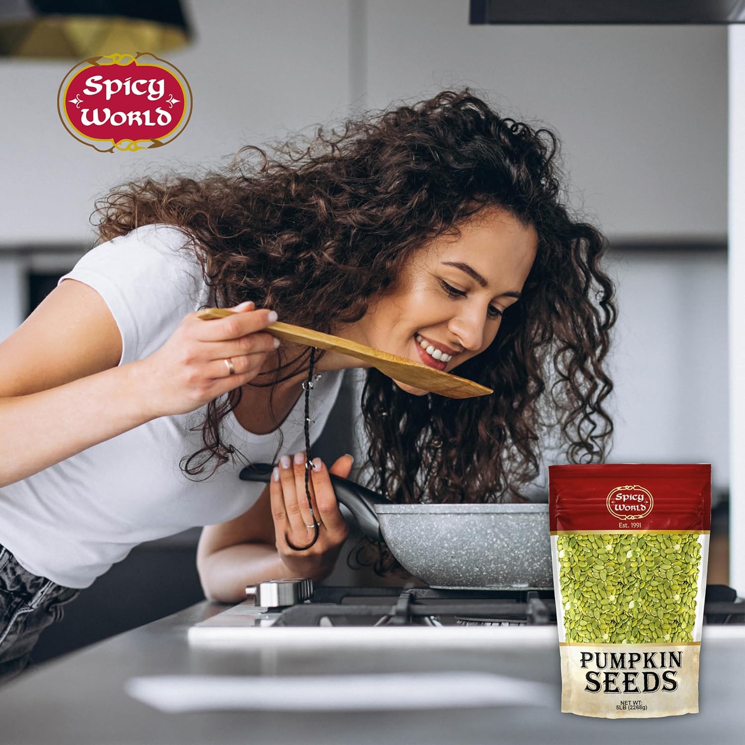 Raw Pumpkin Seeds 5 LB Jumbo Bag - Shelled, AAA Grade, Unsalted, Dry, Vegan, Bulk Bag by Spicy World