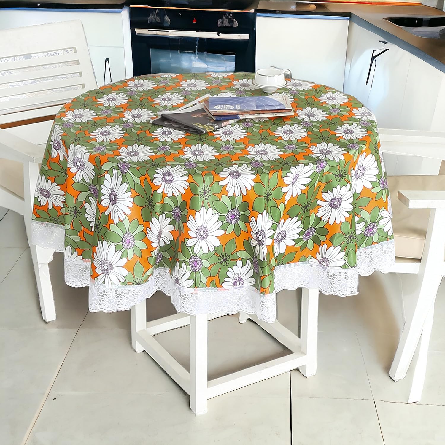 CASA-NEST Premium Round Table Cover, 4 Seater 60 inch Diameter, Waterproof and Easy to Clean, 2 Years Brand Guarantee (Orange)-image-14