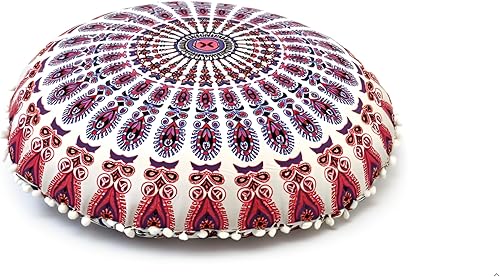 CRAFT KALA Funda de almohada bohemia de 32 pulgadas, tamaño grande, redondo, bohemio, para meditación, con mandala, para adultos, cojín para