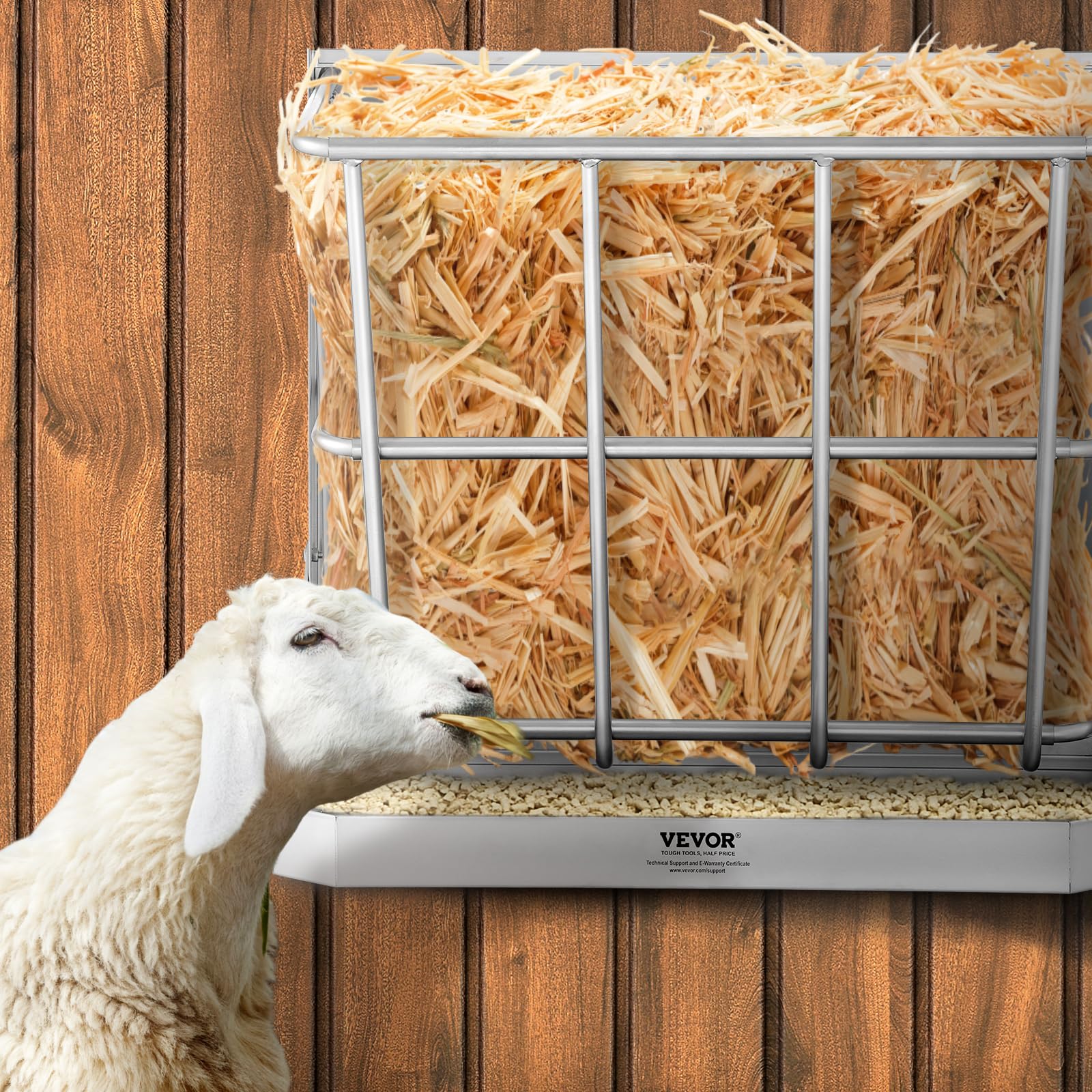 VEVOR Heuraufe Vieh 610 x 297 x 584 mm 2-in-1-Futterautomat für Heu & Getreide Wandraufe mit Futterschale Futtertrog für Ziegen aus Stahl