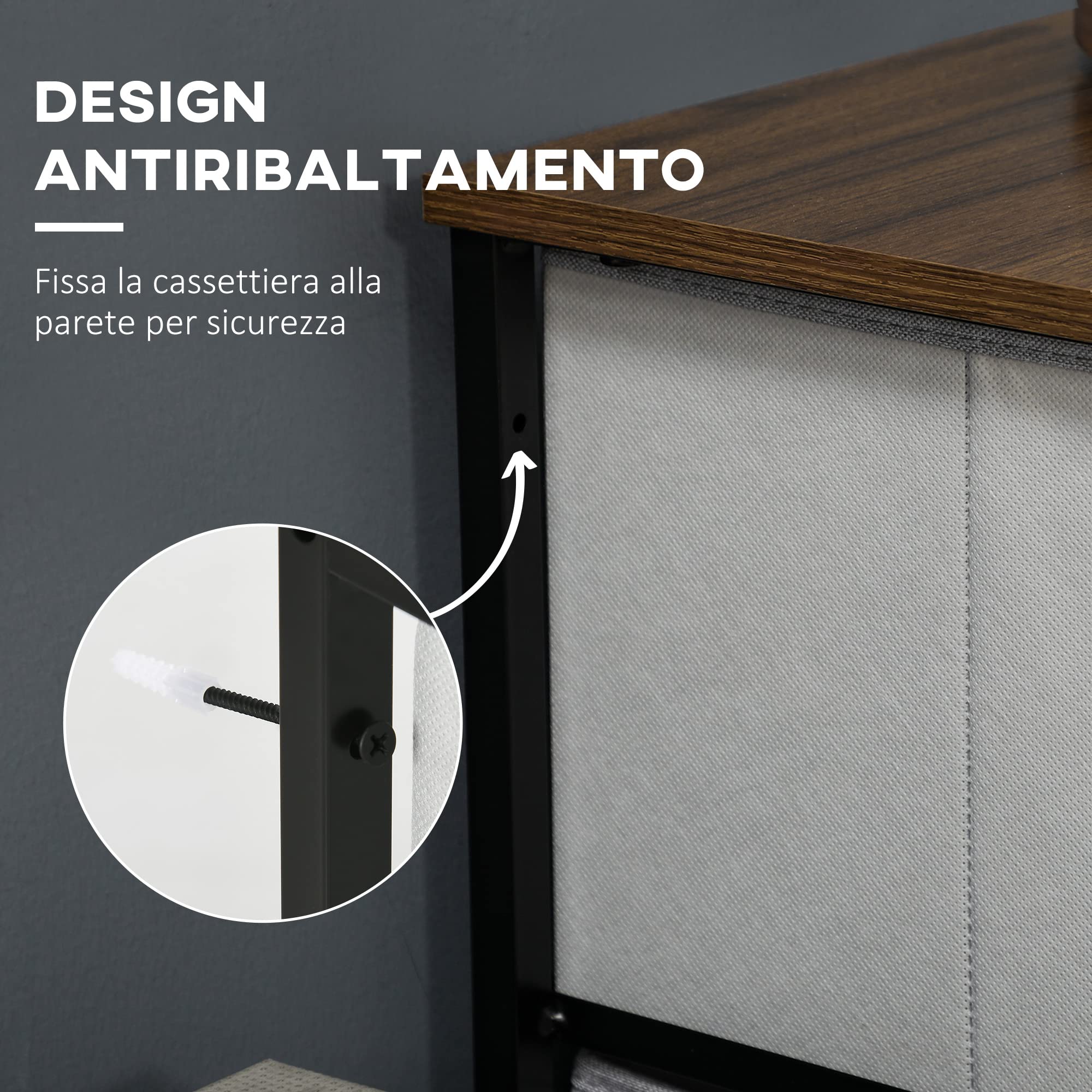 HOMCOM Cassettiera 5 Cassetti in Tessuto e Ripiano rigido, 58x29x99cm, legno - PagineGialle