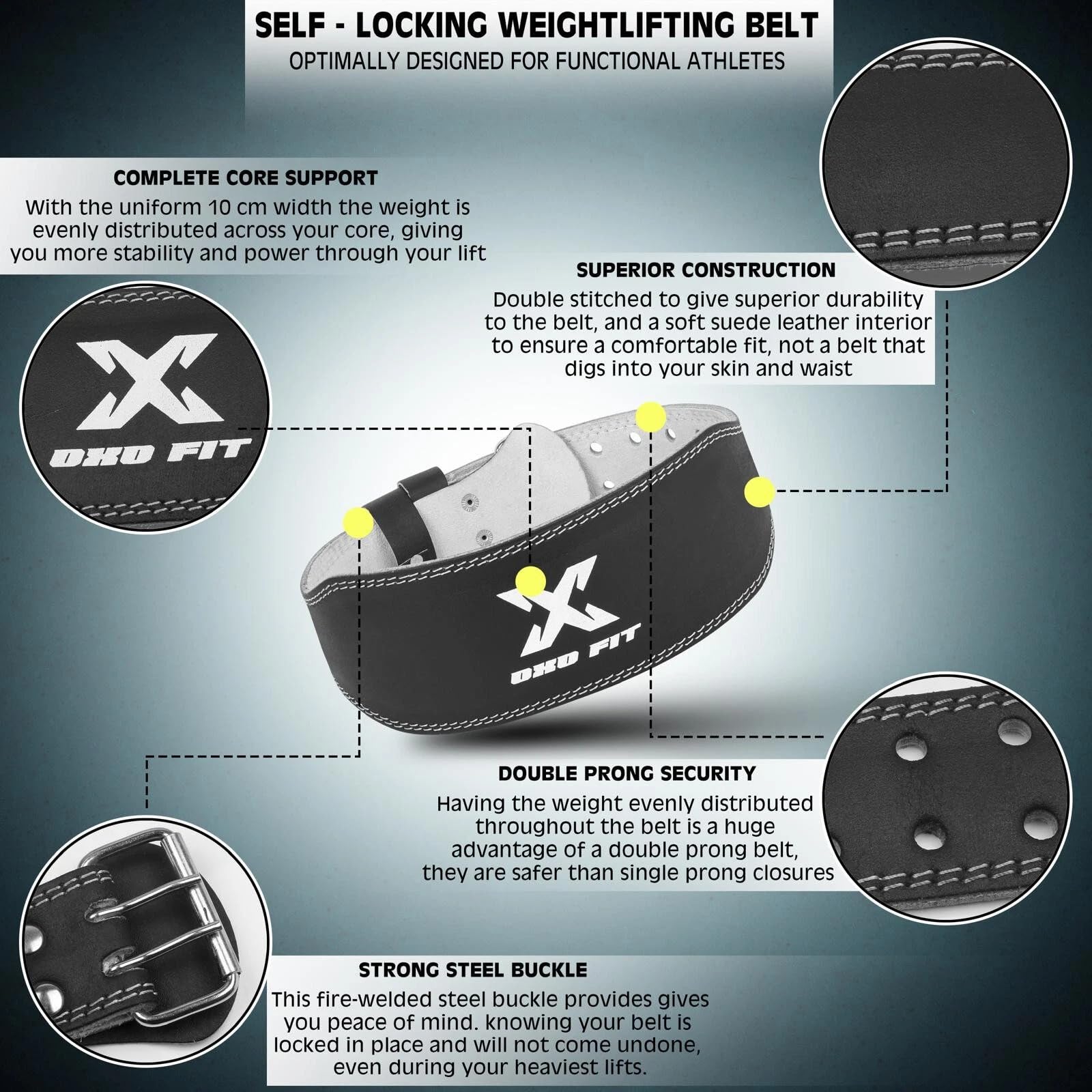 Ceinture de gymnastique de levage de poids – Ceinture en cuir pour musculation, powerlifting et entraînement – Support Lombaire avec boucle en acier, rembourrage confort