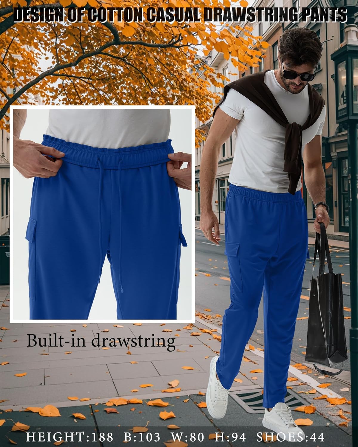 3 Pack Men's Cargo Sweatpants Baggy Joggers Lightweight Casual Built-in Drawstring Tapered Pants with Pockets - Image 3