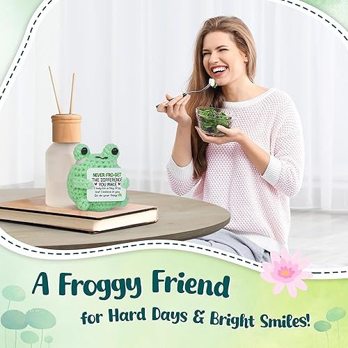 Miniatura 5 de OASSIE Regalos de agradecimiento de Navidad para mujeres y hombres  Rana de ganchillo emocional positiva hecha a mano  Regalos de agradecimiento de