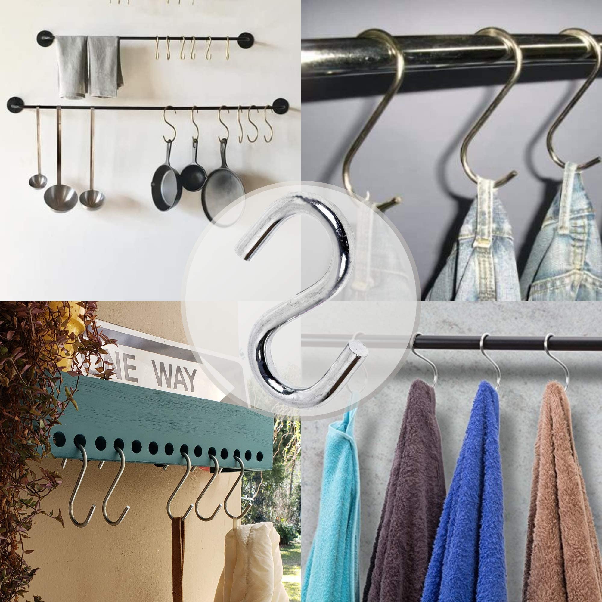 DOJA INDUSTRIAL | Crochet en S de Suspension Multifonction | Pack 100 | Acier Zingué M5 | S-Crochets pas Besoin d'Installer | Pour Pince Cuisine, Crochet Boule de Noel, Petit Bureau