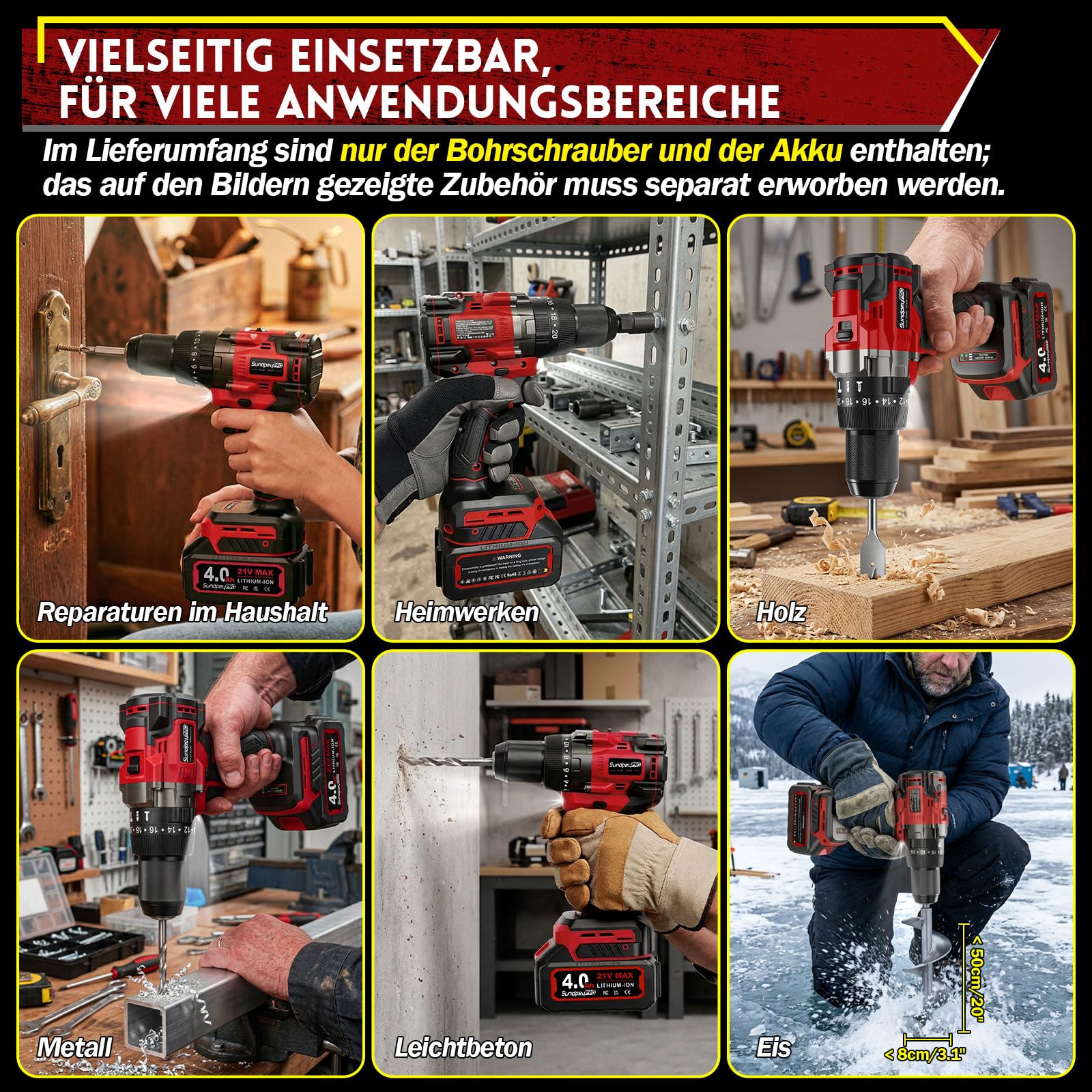 Trapano Avvitatore a Batteria 21V Brushless 130Nm con Batteria 4.0Ah, Trapano Avvitatore a Percussione, 20+3 Coppie, 13mm Mandrino, 2 Velocità, per Forare, Avvitare