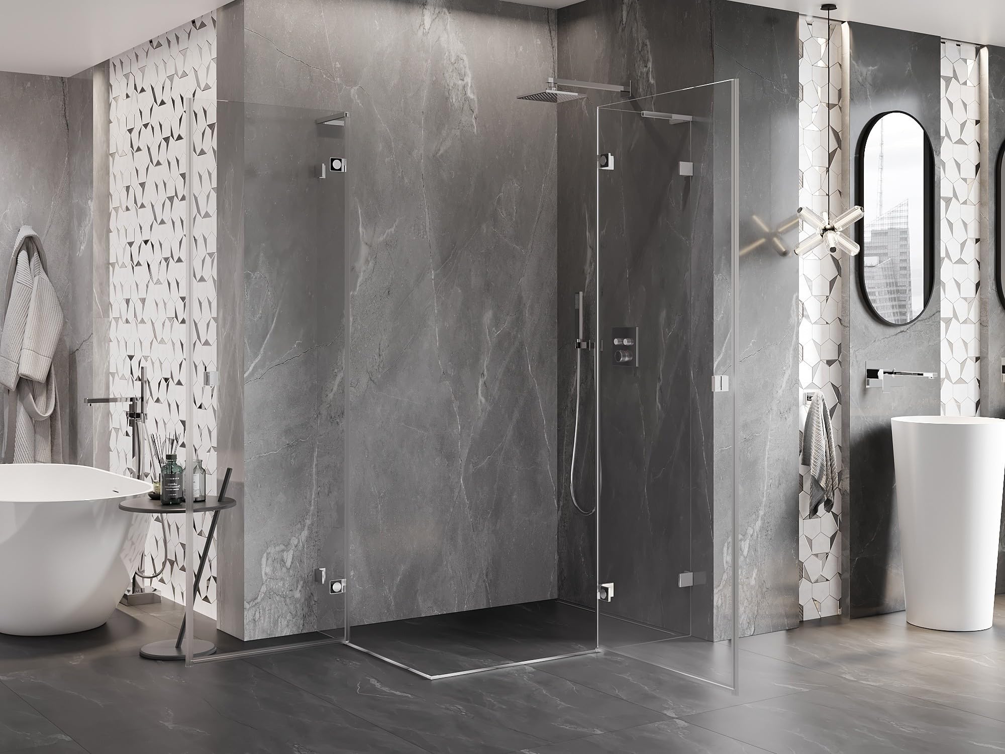 Mexen Lunar L Duo Box Doccia Porta Battente Destra 90x85 Trasparente Cromo