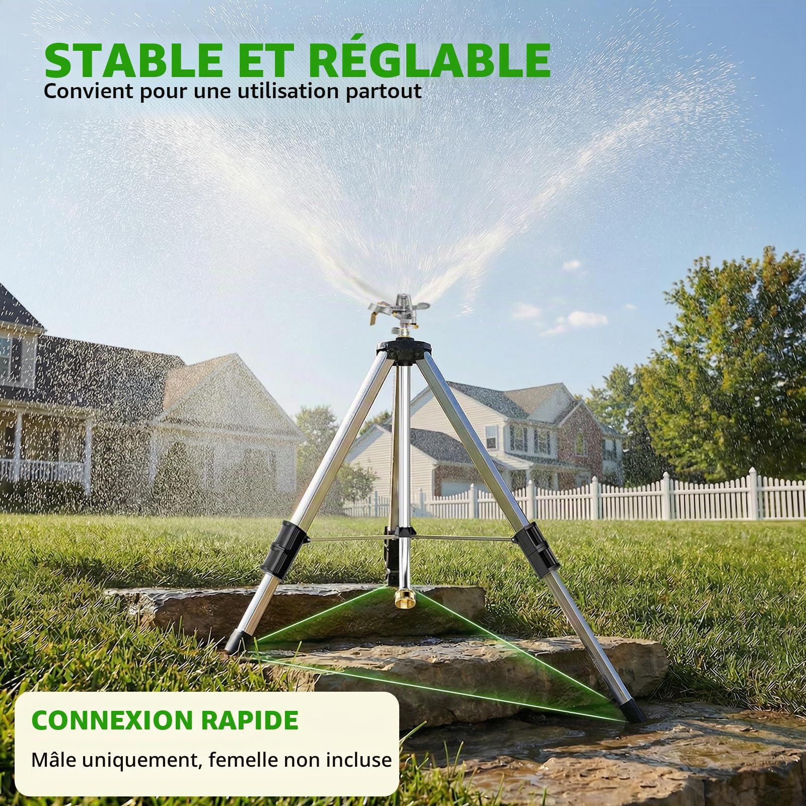 SPECILITE Arroseur trépied à Percussion en Laiton de 36 Pouces, gicleur télescopique métallique Robuste pulsé, arroseurs pour Cour, pelouse et Jardin, arrosage à 360 degrés jusqu'à 70 Pieds Couvrant