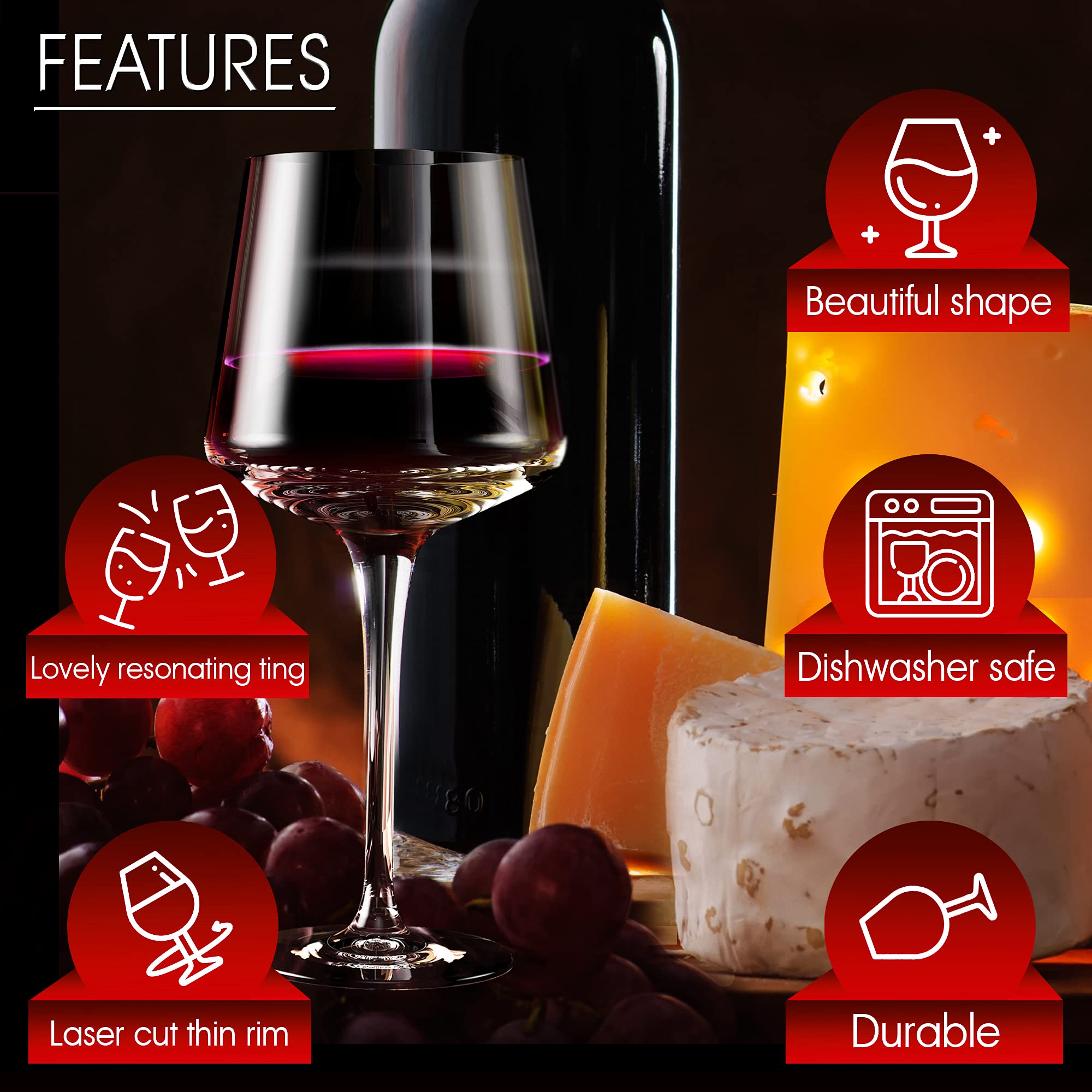 Juego de 6 copas de vino de cristal, 15.3 onzas líquidas, copas pequeñas de vino tinto y blanco, vidrio 100% sin plomo, 450 ml