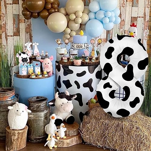 Miniatura 7 de Globo con estampado de vaca de 40 pulgadas, globos de vaca número 8 para decoración de cumpleaños de 8 años, globos grandes de número de vaca para