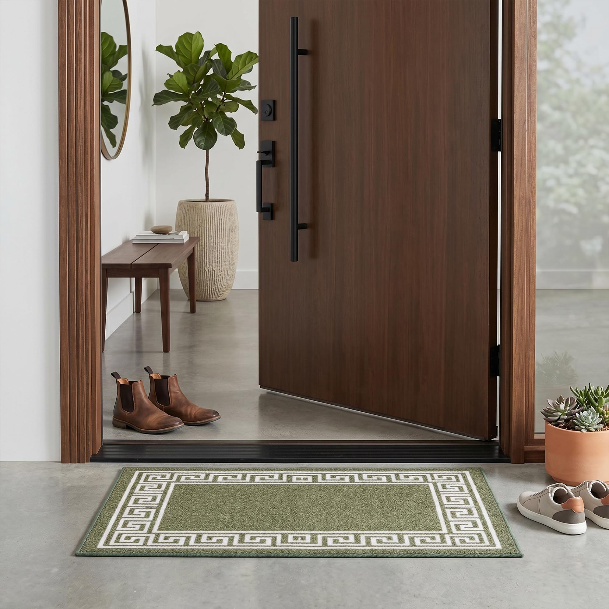 Rugs Haven - Elysia Non-Slip Washable Doormat, Heavy Duty Welcome Dirt Trapper, Water Absorbent Floor Mat for Indoor/Outdoor Use, Front Entrance, and Kitchen (Green & Cream, 50x80cm) — image 1