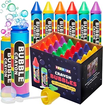 Mini Crayon Bubbles for Kids - Pack of 24 Bulk 1 Fl Oz Bottles w/Wands - Crayon Shape Bubbles in Bright Colors - Non-Toxic Party Favor Toys, Goodie Bags for Spring & Summer