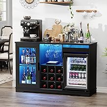 Wine Bar Cabinet with Fridge (Included), Liquor Coffee Cabinet with LED ...